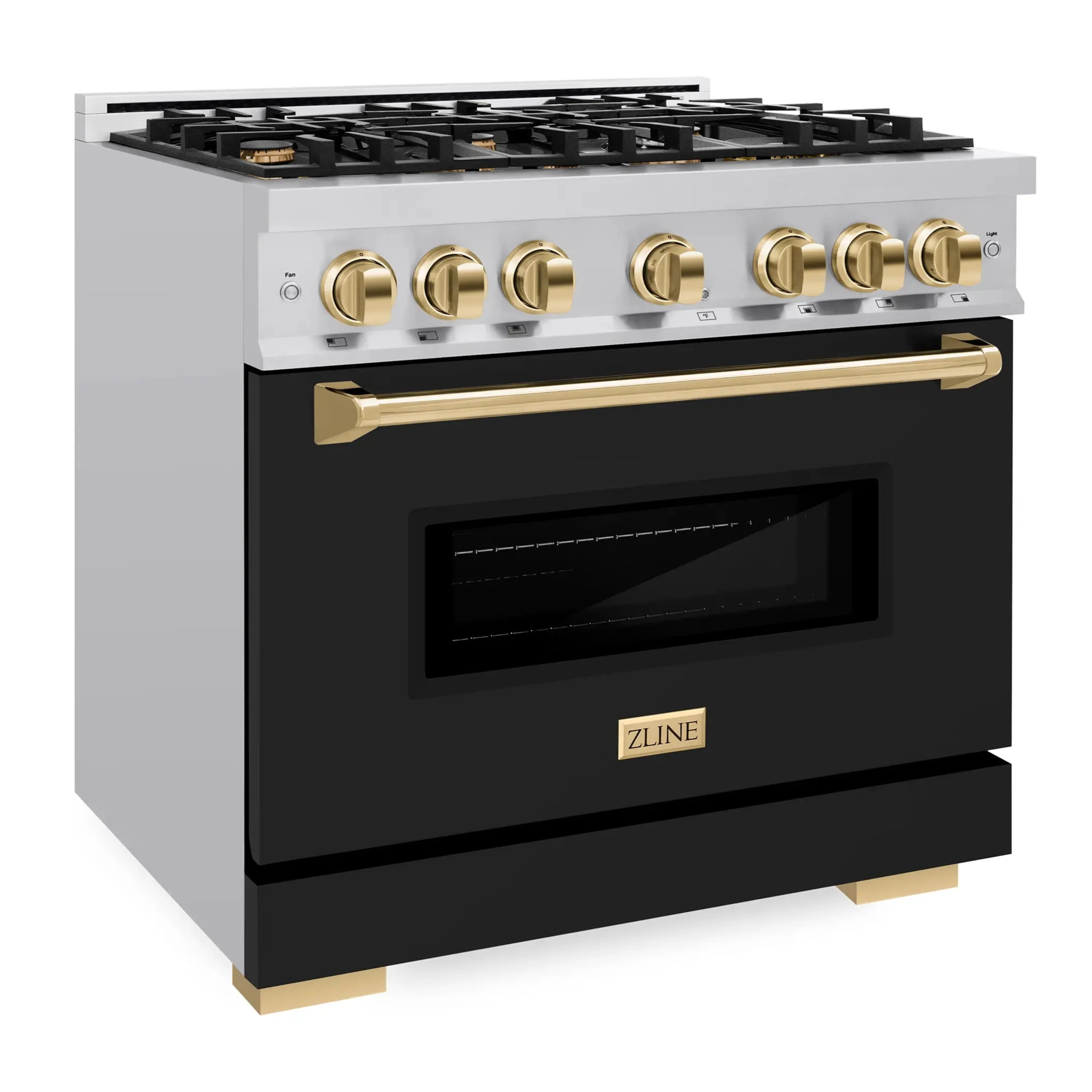 ZLINE Autograph Edition 36-Inch Classic Series Gas Range with 6 Gas Burners and 5.2 Cu. Ft. Gas Convection Oven in Stainless Steel with Black Matte Door and Polished Gold Accents (CGRZ-BLM-36-G) - Image 2