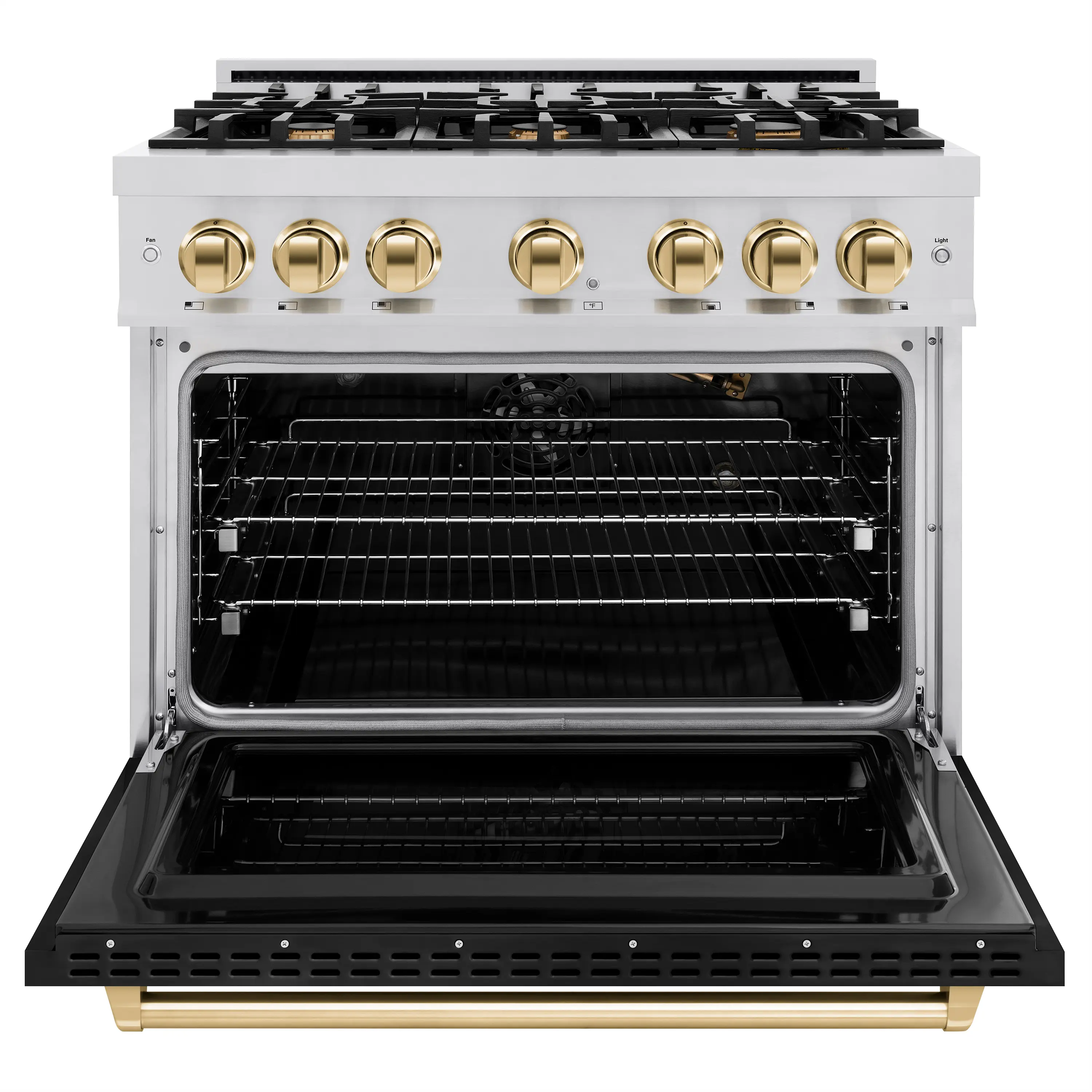 ZLINE Autograph Edition 36-Inch Classic Series Gas Range with 6 Gas Burners and 5.2 Cu. Ft. Gas Convection Oven in Stainless Steel with Black Matte Door and Polished Gold Accents (CGRZ-BLM-36-G) - Image 3