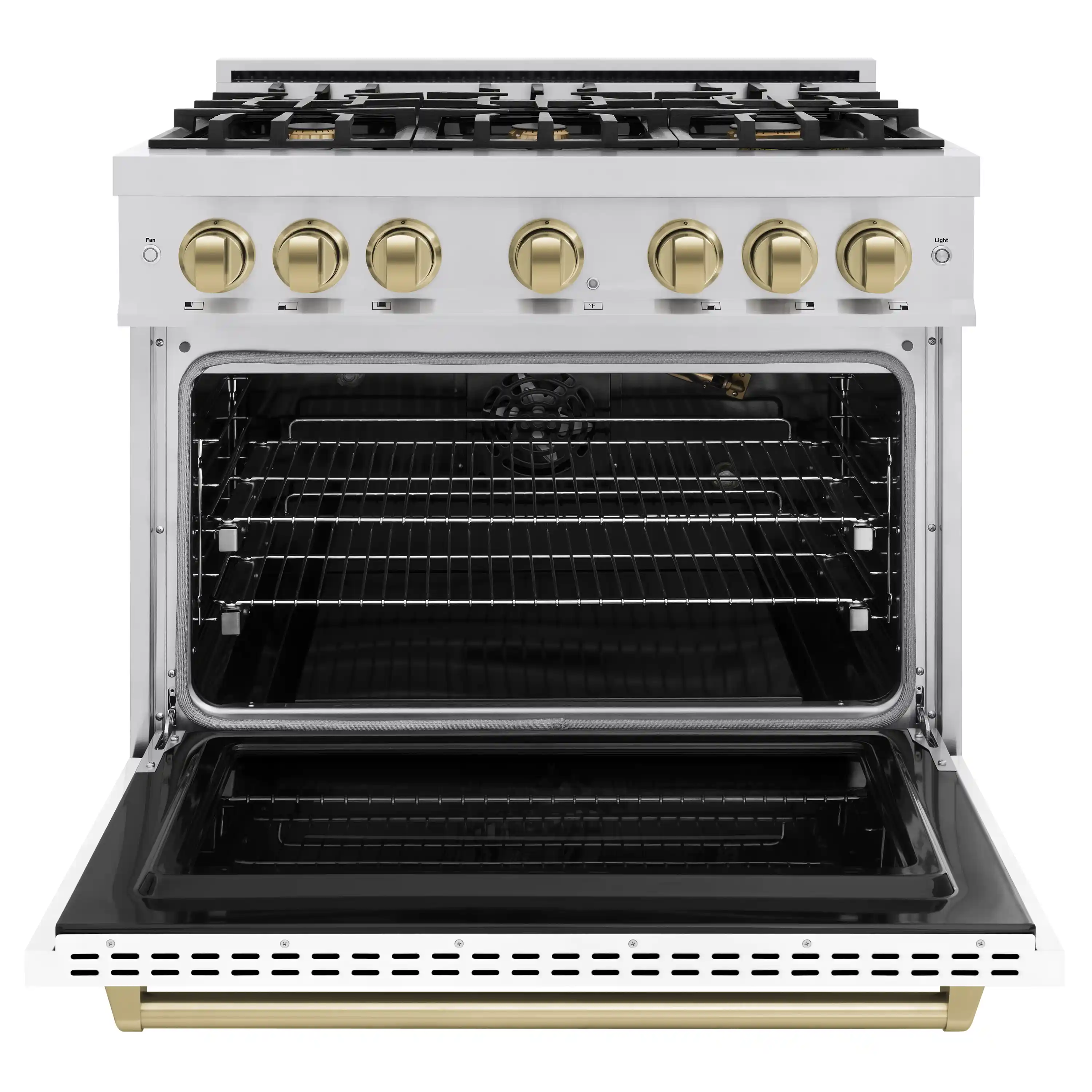 ZLINE Autograph Edition 36-Inch Classic Series Gas Range with 6 Gas Burners and 5.2 Cu. Ft. Gas Convection Oven in Stainless Steel with White Matte Door and Champagne Bronze Accents (CGRZ-WM-36-CB) - Image 2