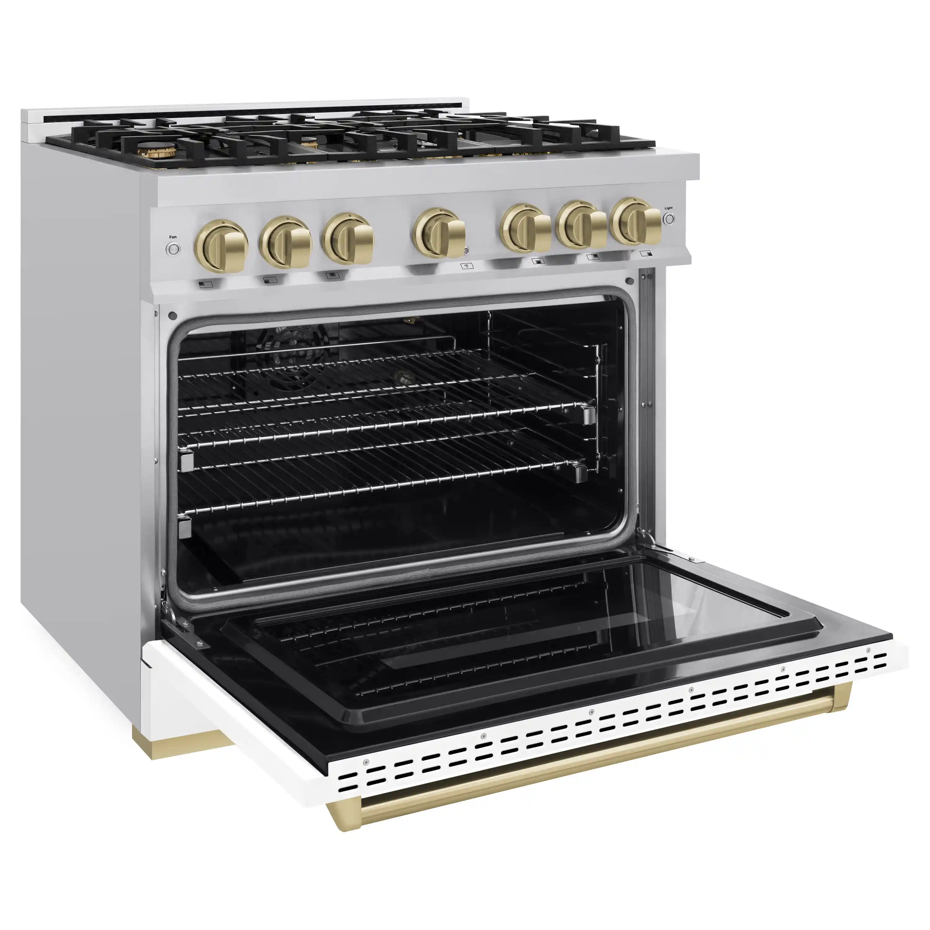 ZLINE Autograph Edition 36-Inch Classic Series Gas Range with 6 Gas Burners and 5.2 Cu. Ft. Gas Convection Oven in Stainless Steel with White Matte Door and Champagne Bronze Accents (CGRZ-WM-36-CB) - Image 3