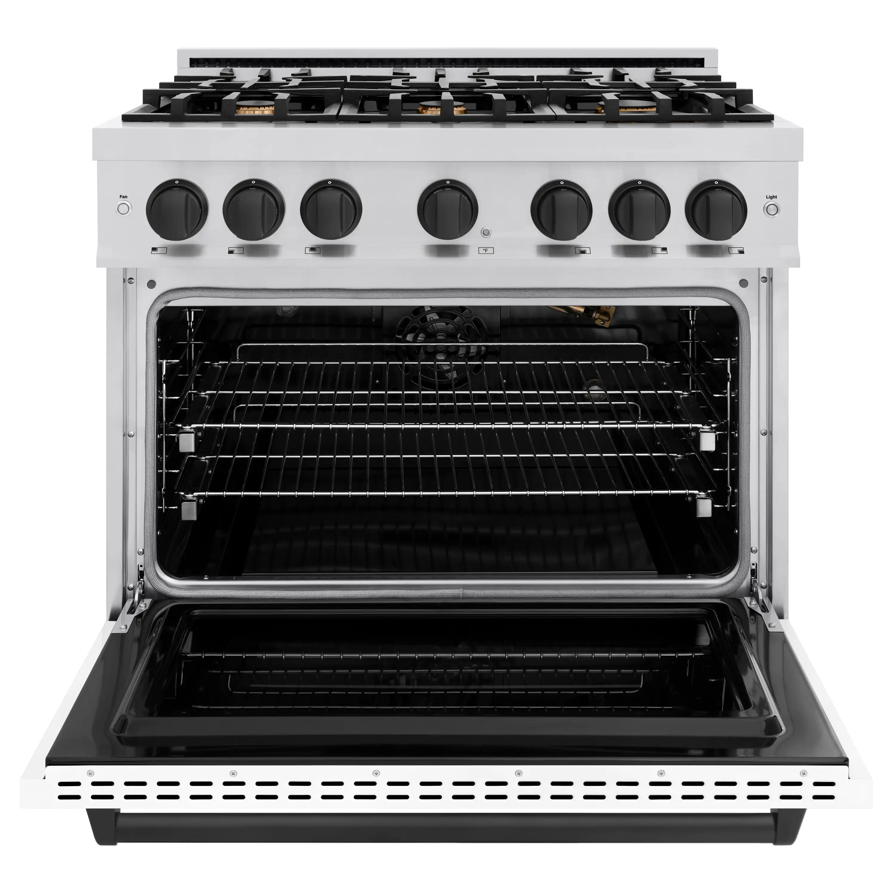 ZLINE Autograph Edition 36-Inch Classic Series Gas Range with 6 Gas Burners and 5.2 Cu. Ft. Gas Convection Oven in Stainless Steel with White Matte Door and Matte Black Accents (CGRZ-WM-36-MB) - Image 3