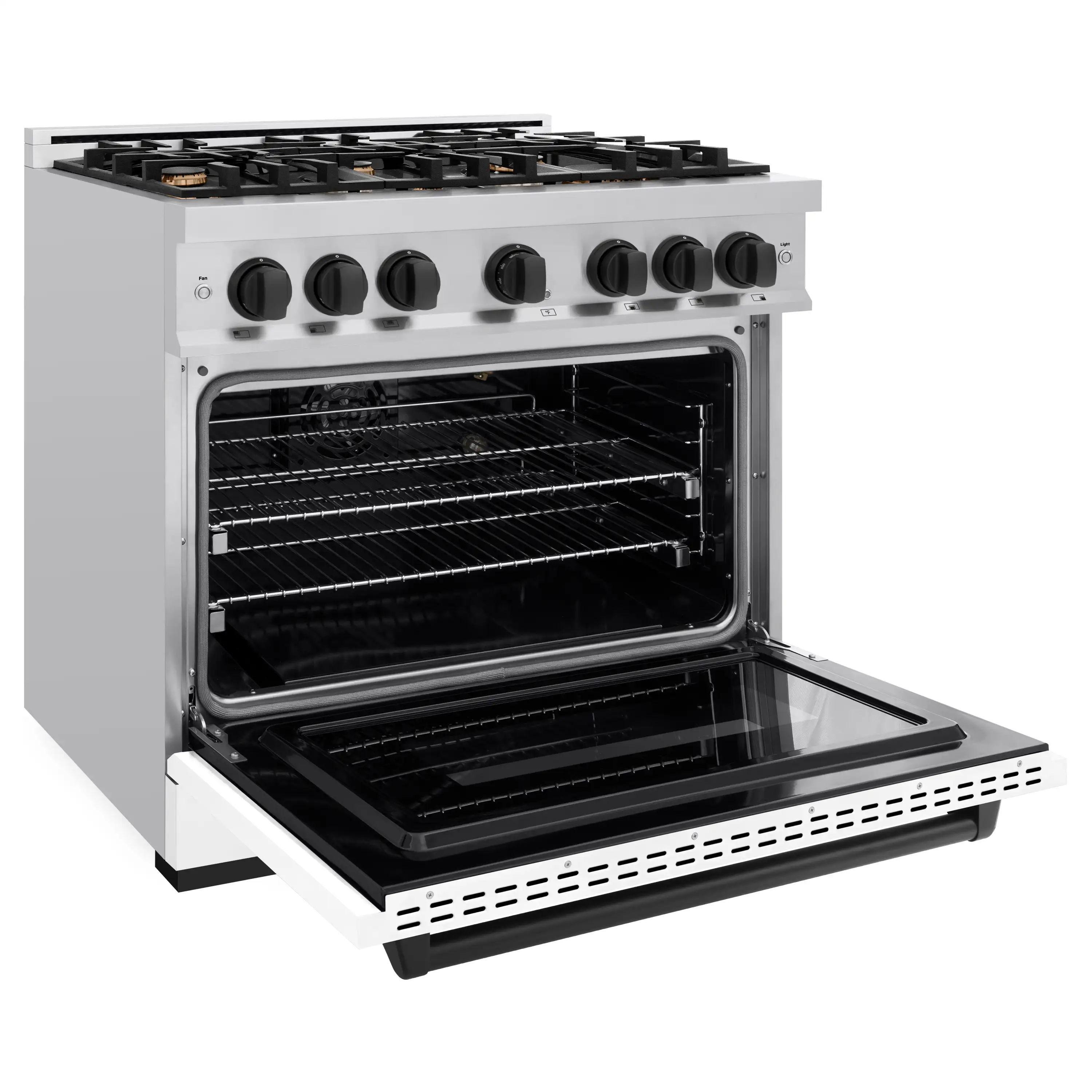 ZLINE Autograph Edition 36-Inch Classic Series Gas Range with 6 Gas Burners and 5.2 Cu. Ft. Gas Convection Oven in Stainless Steel with White Matte Door and Matte Black Accents (CGRZ-WM-36-MB) - Image 4