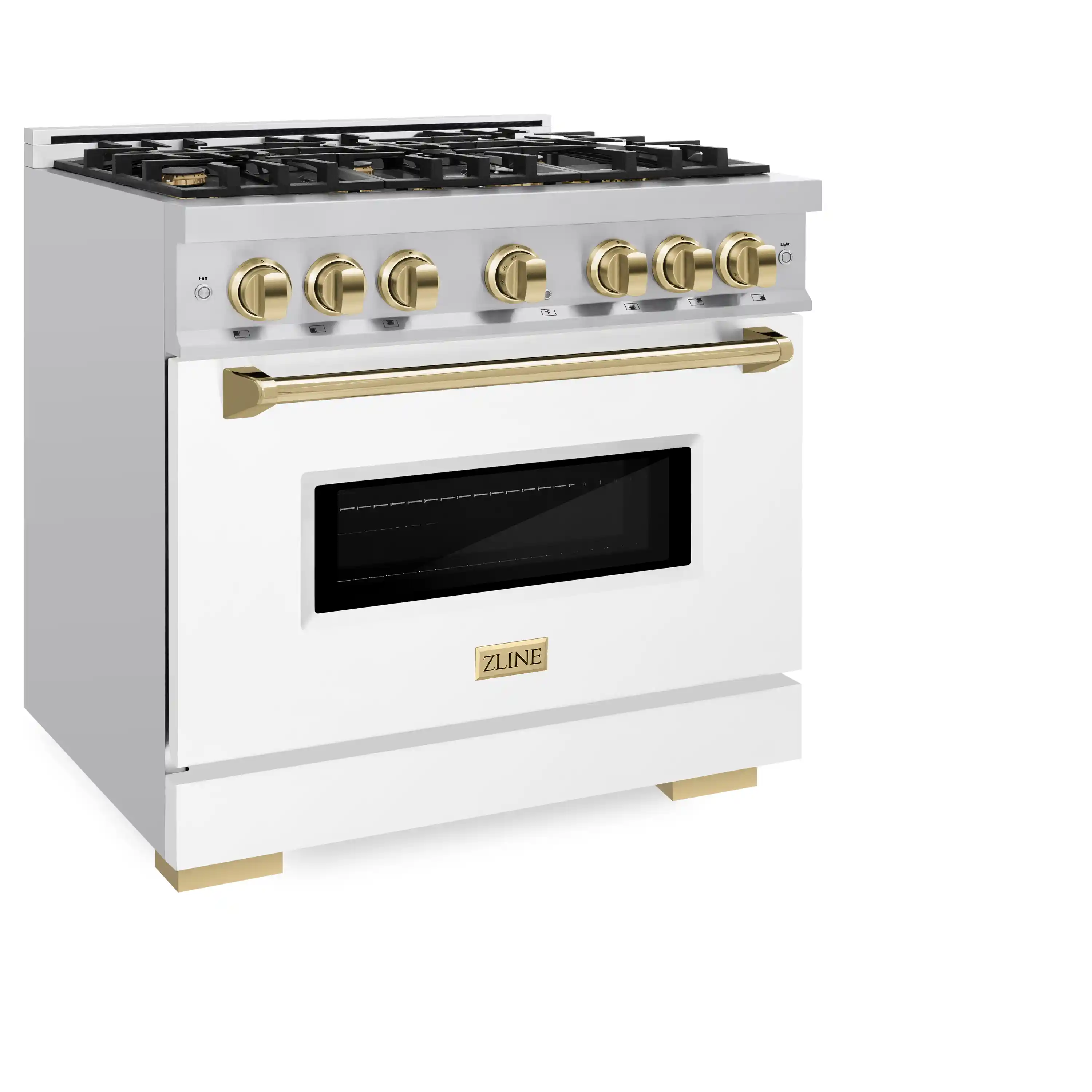 ZLINE Autograph Edition 36-Inch Classic Series Gas Range with 6 Gas Burners and 5.2 Cu. Ft. Gas Convection Oven in Stainless Steel with White Matte Door and Polished Gold Accents (CGRZ-WM-36-G) - Image 2