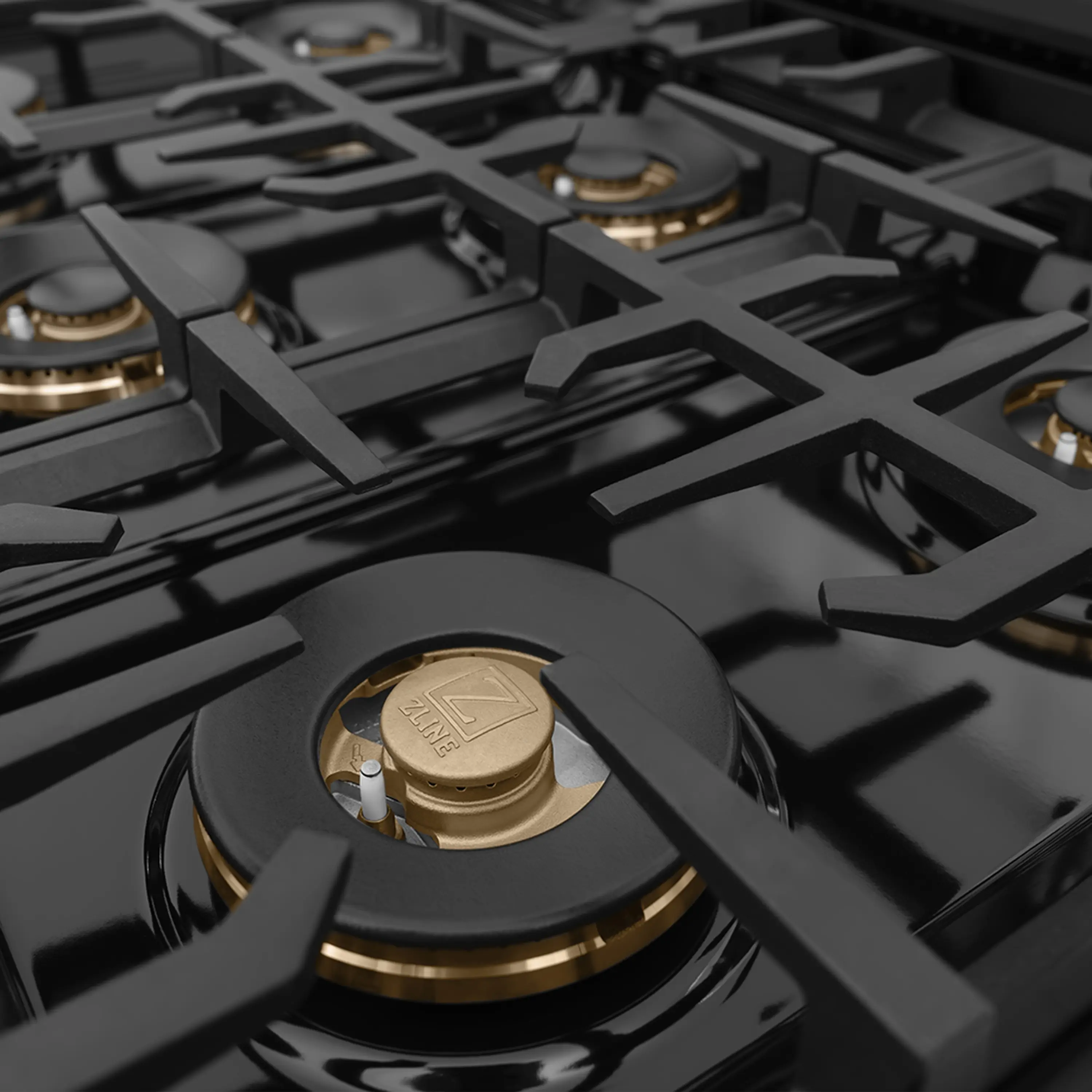 ZLINE Autograph Edition 36-Inch Classic Gas Rangetop with 6 Burner DuoPro™ Cooktop in Black Stainless Steel and Champagne Bronze Accents (PCRTBZ-36-CB) - Image 4