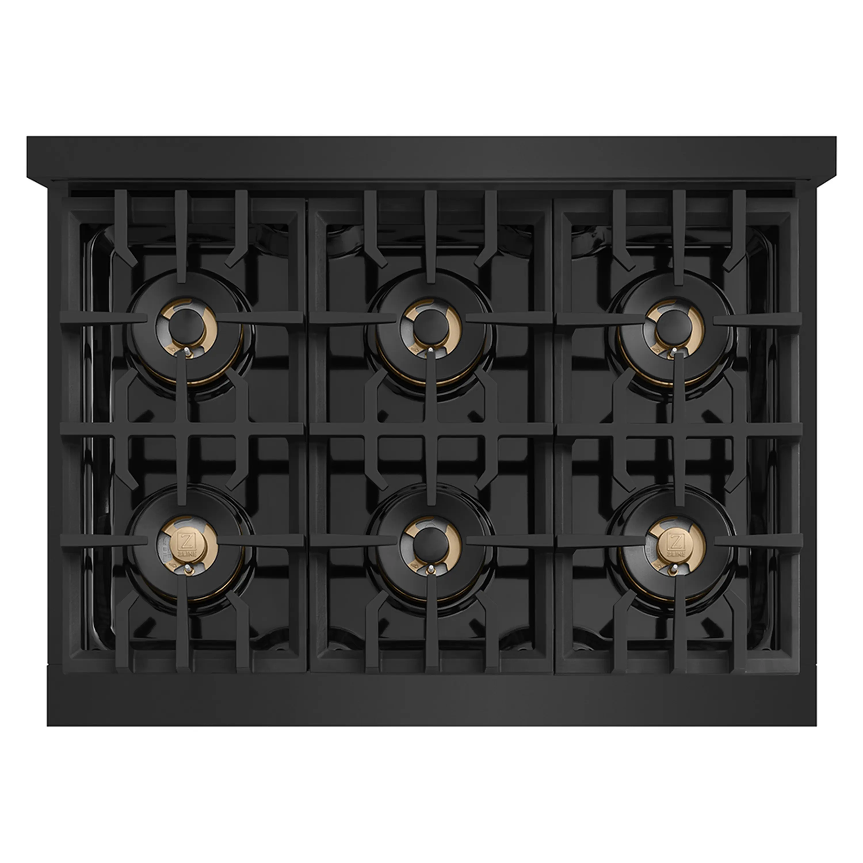 ZLINE Autograph Edition 36-Inch Classic Gas Rangetop with 6 Burner DuoPro™ Cooktop in Black Stainless Steel and Polished Gold Accents (PCRTBZ-36-G) - Image 2