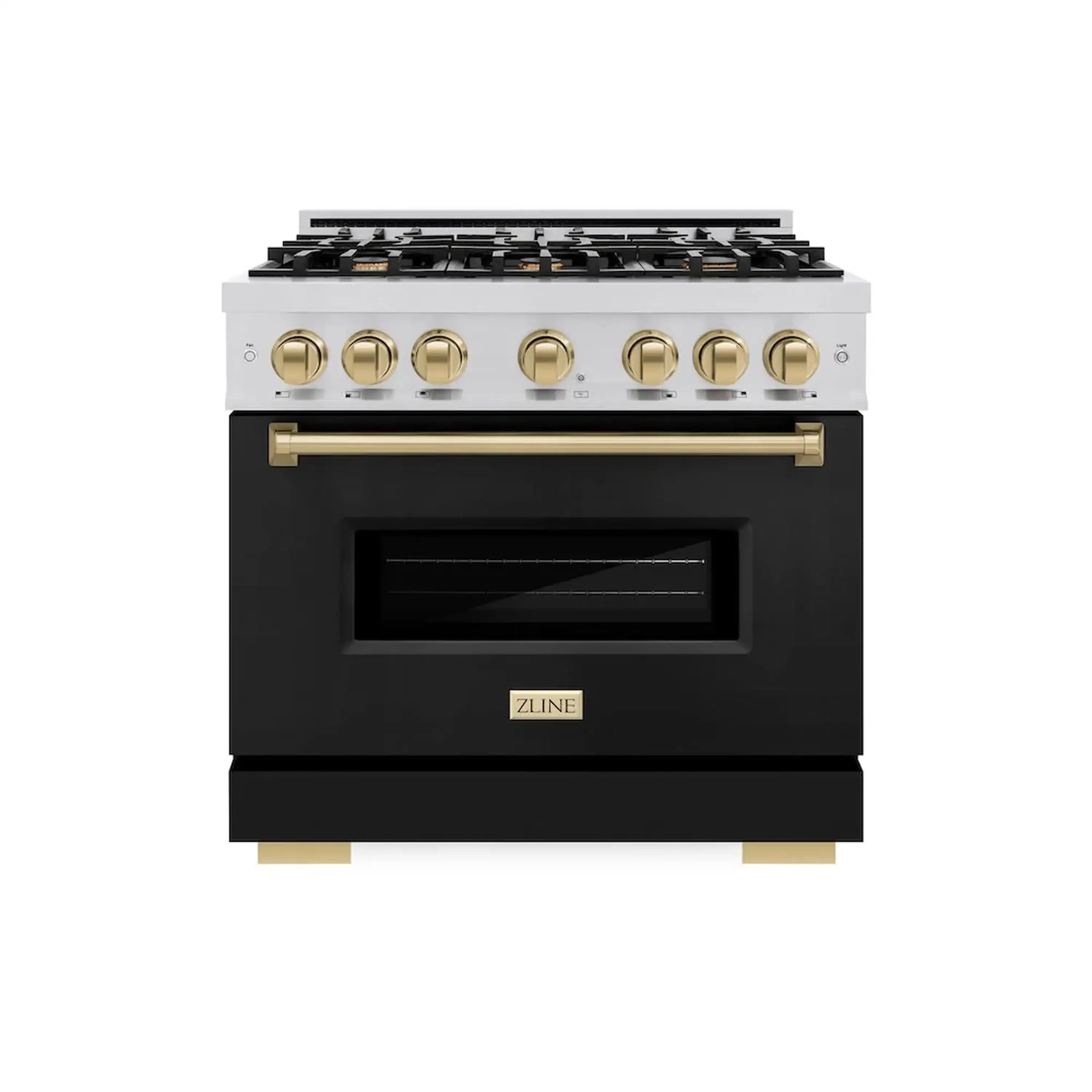 ZLINE Autograph Edition 36-Inch Classic Series Dual Fuel Range with 6 Gas Burner Cooktop and 5.2 Cu. Ft. Electric Convection Oven in Stainless Steel with Black Matte Door and Champagne Bronze Accents (CDRZ-BLM-36-CB) - Image 2