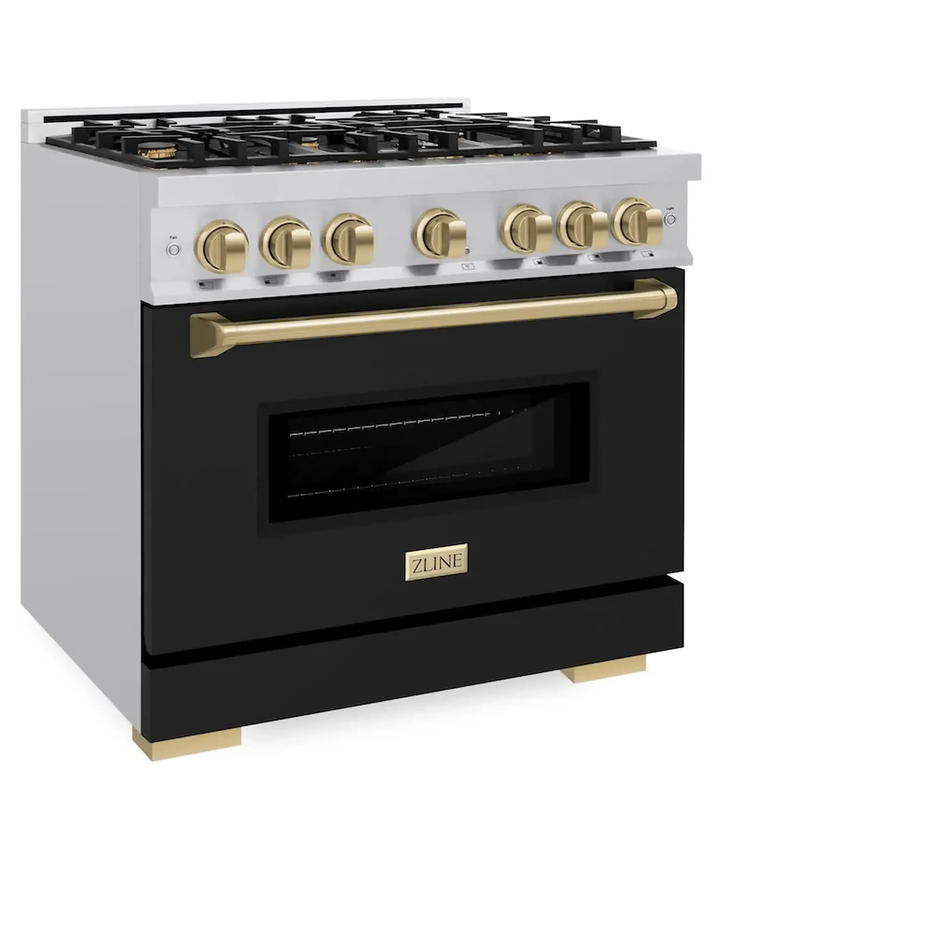 ZLINE Autograph Edition 36-Inch Classic Series Dual Fuel Range with 6 Gas Burner Cooktop and 5.2 Cu. Ft. Electric Convection Oven in Stainless Steel with Black Matte Door and Champagne Bronze Accents (CDRZ-BLM-36-CB) - Image 3
