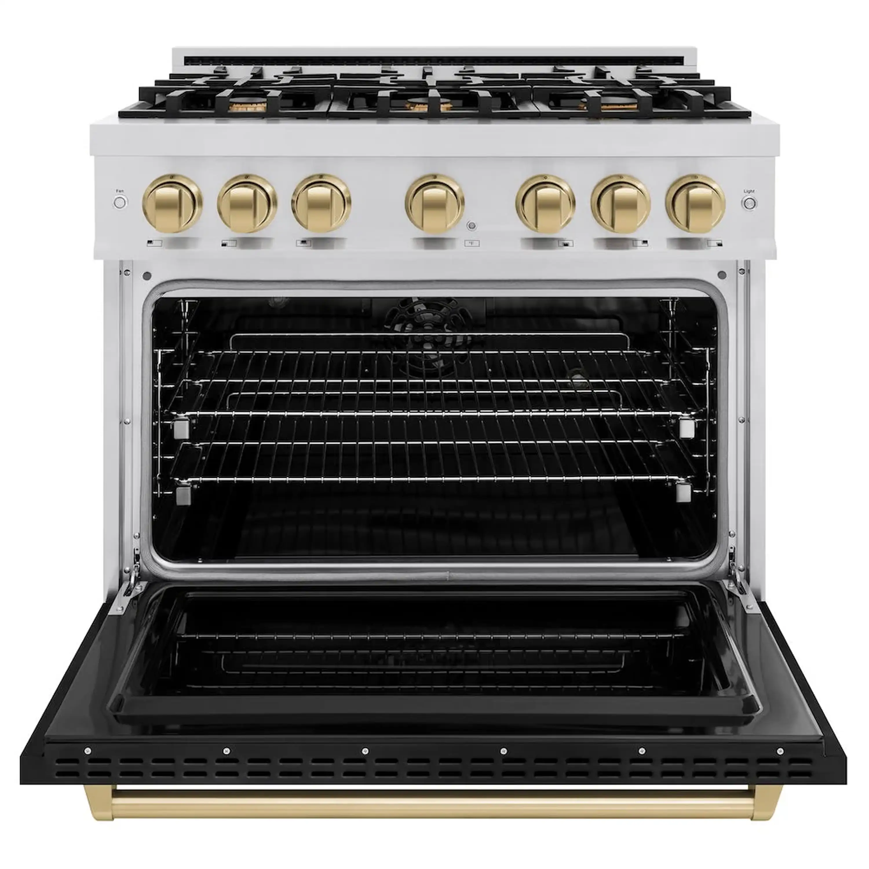 ZLINE Autograph Edition 36-Inch Classic Series Dual Fuel Range with 6 Gas Burner Cooktop and 5.2 Cu. Ft. Electric Convection Oven in Stainless Steel with Black Matte Door and Champagne Bronze Accents (CDRZ-BLM-36-CB) - Image 5