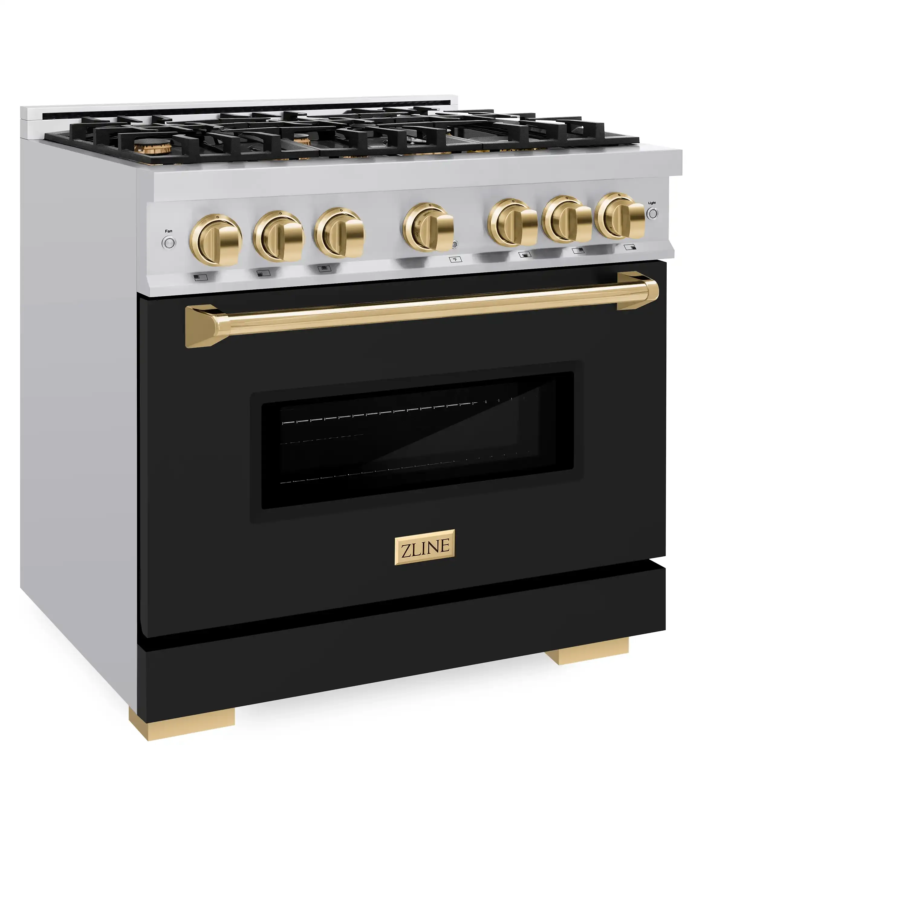 ZLINE Autograph Edition 36-Inch Classic Series Dual Fuel Range with 6 Gas Burner Cooktop and 5.2 Cu. Ft. Electric Convection Oven in Stainless Steel with Black Matte Door and Polished Gold Accents (CDRZ-BLM-36-G) - Image 2