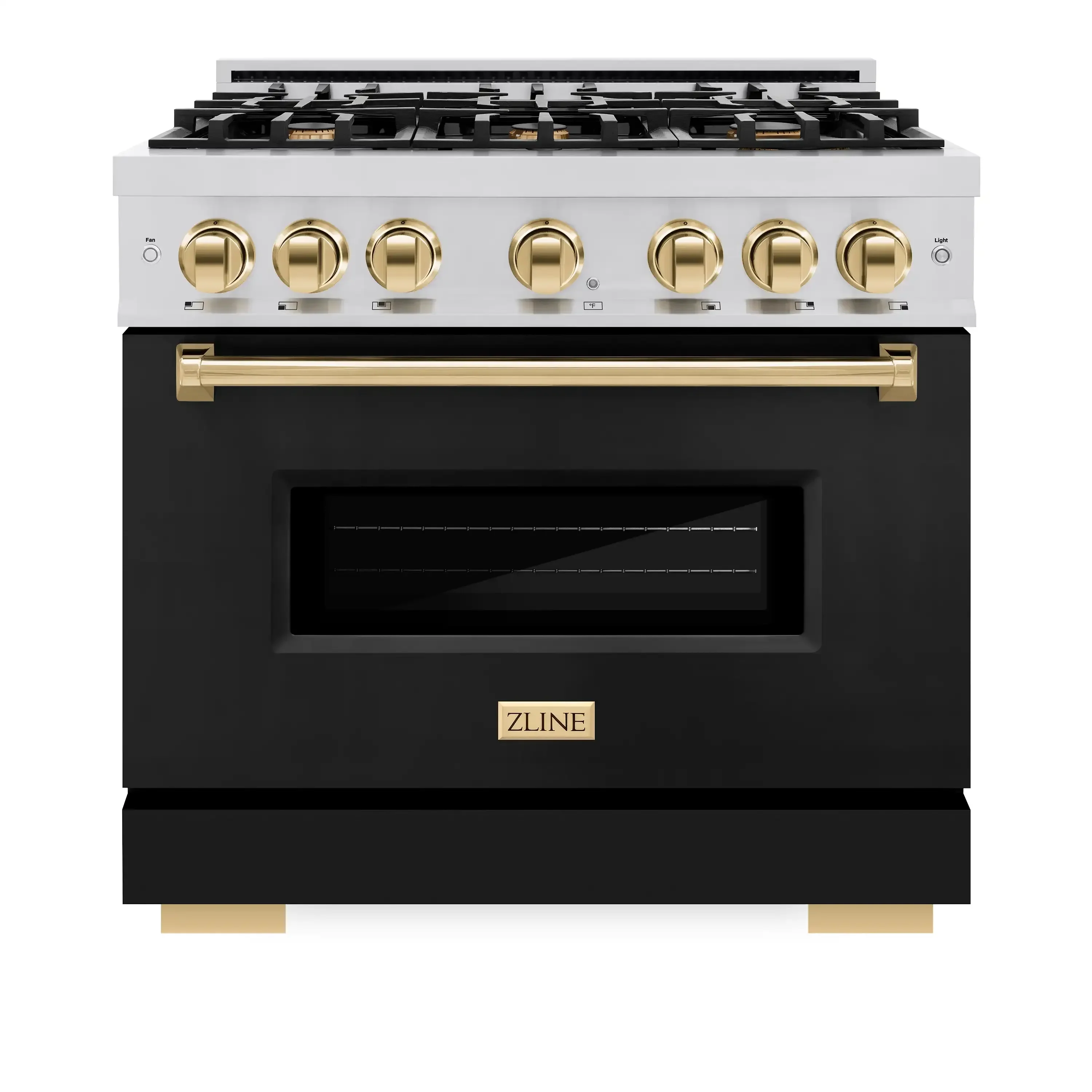 ZLINE Autograph Edition 36-Inch Classic Series Dual Fuel Range with 6 Gas Burner Cooktop and 5.2 Cu. Ft. Electric Convection Oven in Stainless Steel with Black Matte Door and Polished Gold Accents (CDRZ-BLM-36-G) - Image 3