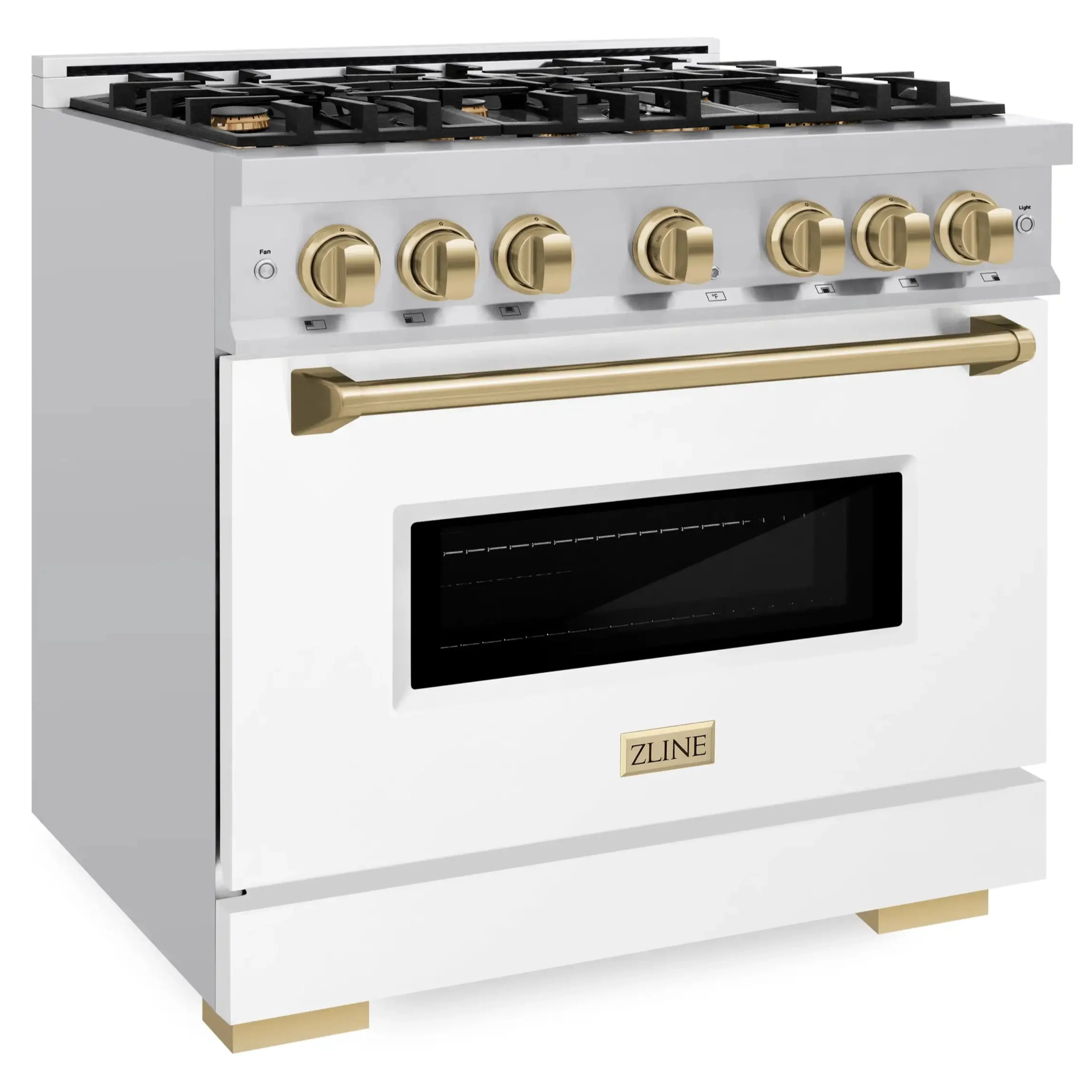 ZLINE Autograph Edition 36-Inch Classic Series Dual Fuel Range with 6 Gas Burner Cooktop and 5.2 Cu. Ft. Electric Convection Oven in Stainless Steel with White Matte Door and Champagne Bronze Accents (CDRZ-WM-36-CB) - Image 2