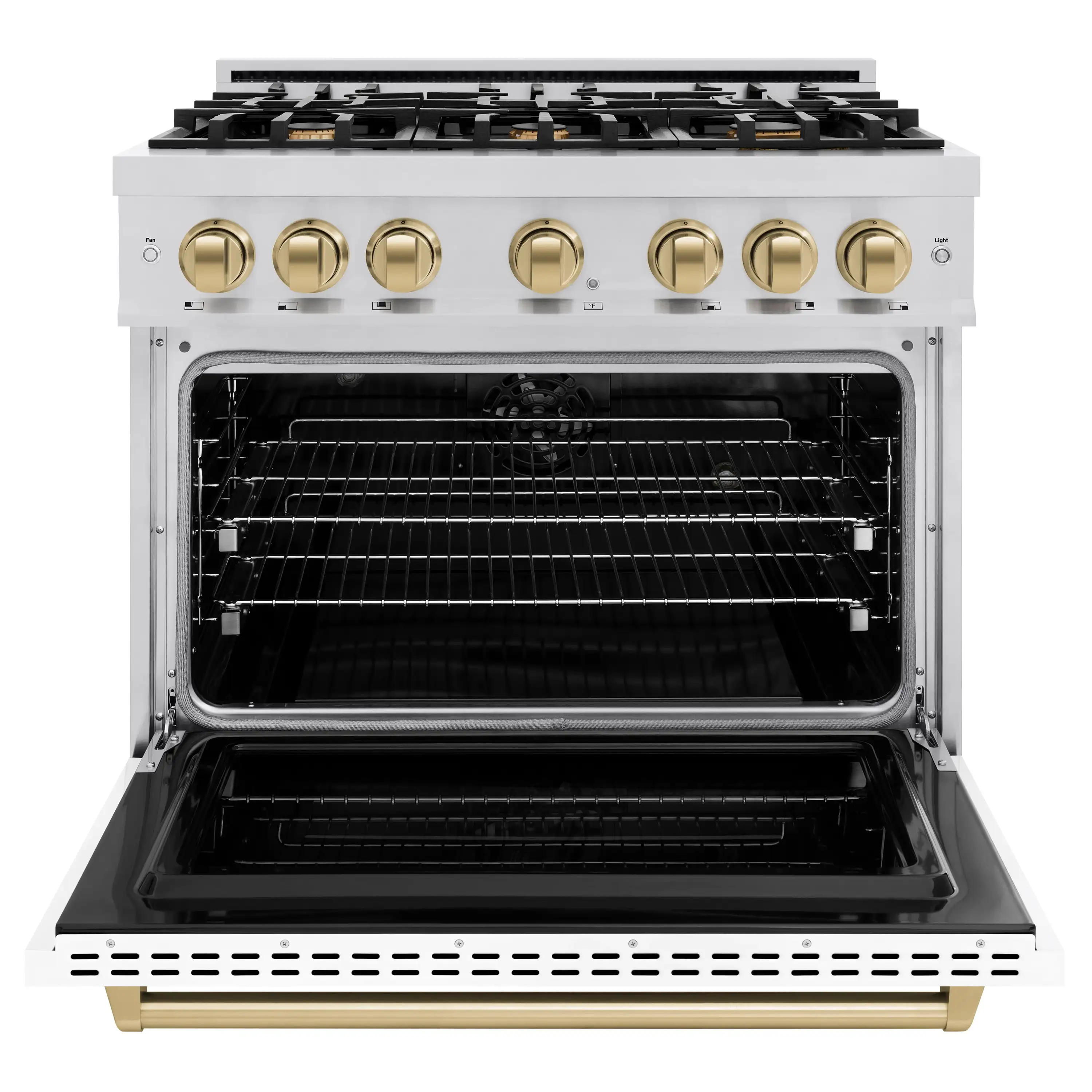 ZLINE Autograph Edition 36-Inch Classic Series Dual Fuel Range with 6 Gas Burner Cooktop and 5.2 Cu. Ft. Electric Convection Oven in Stainless Steel with White Matte Door and Champagne Bronze Accents (CDRZ-WM-36-CB) - Image 3