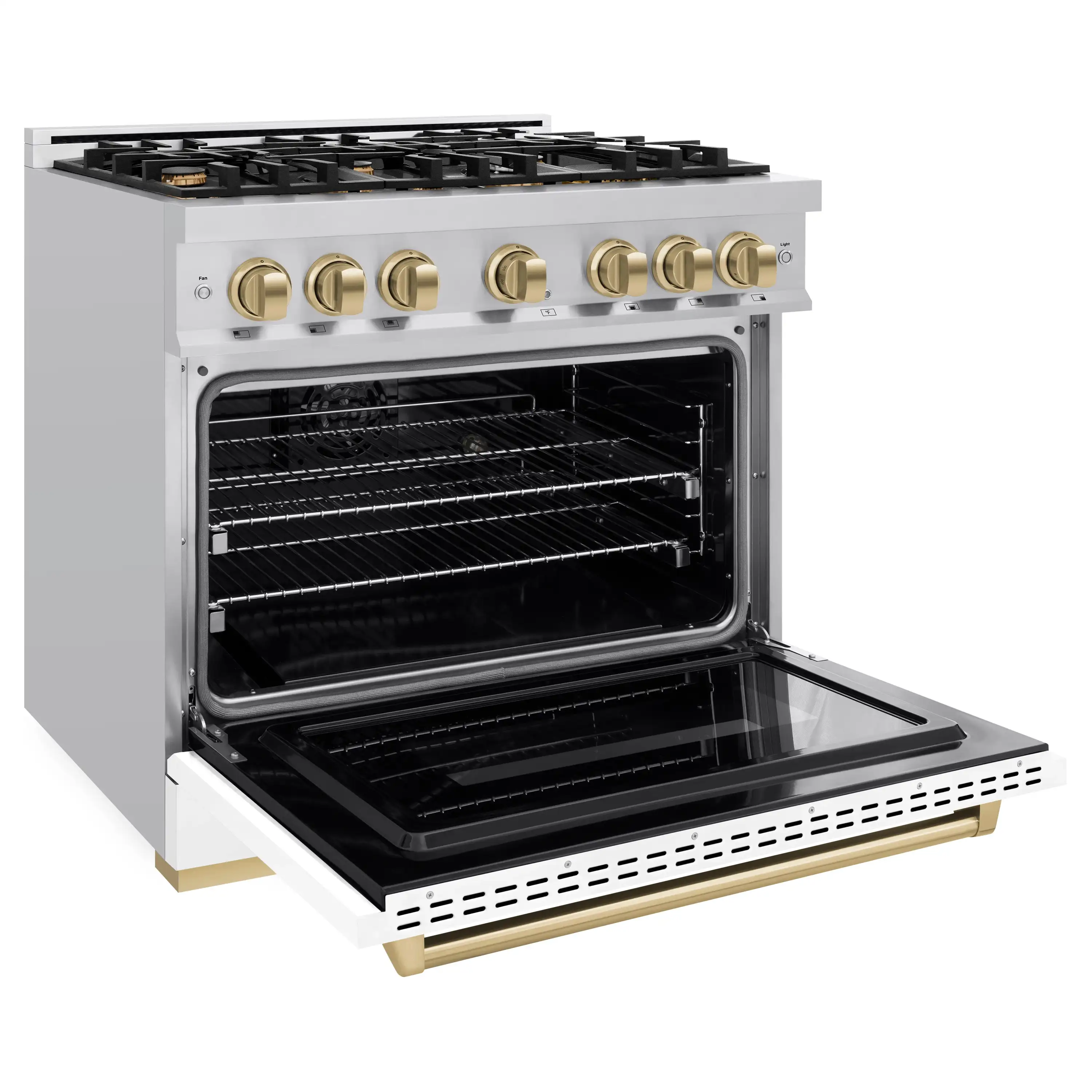 ZLINE Autograph Edition 36-Inch Classic Series Dual Fuel Range with 6 Gas Burner Cooktop and 5.2 Cu. Ft. Electric Convection Oven in Stainless Steel with White Matte Door and Champagne Bronze Accents (CDRZ-WM-36-CB) - Image 4