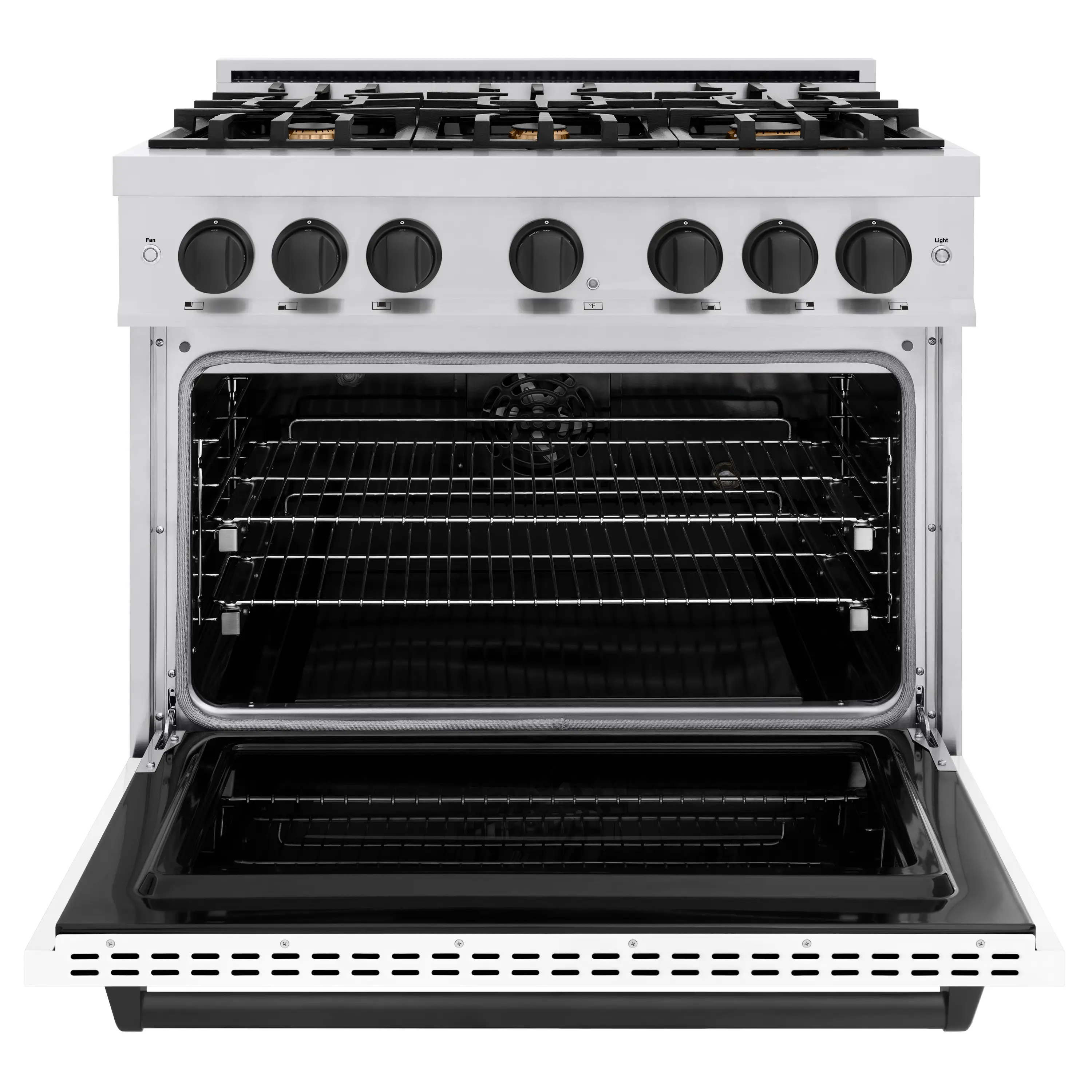 ZLINE Autograph Edition 36-Inch Classic Series Dual Fuel Range with 6 Gas Burner Cooktop and 5.2 Cu. Ft. Electric Convection Oven in Stainless Steel with White Matte Door and Matte Black Accents (CDRZ-WM-36-MB) - Image 3