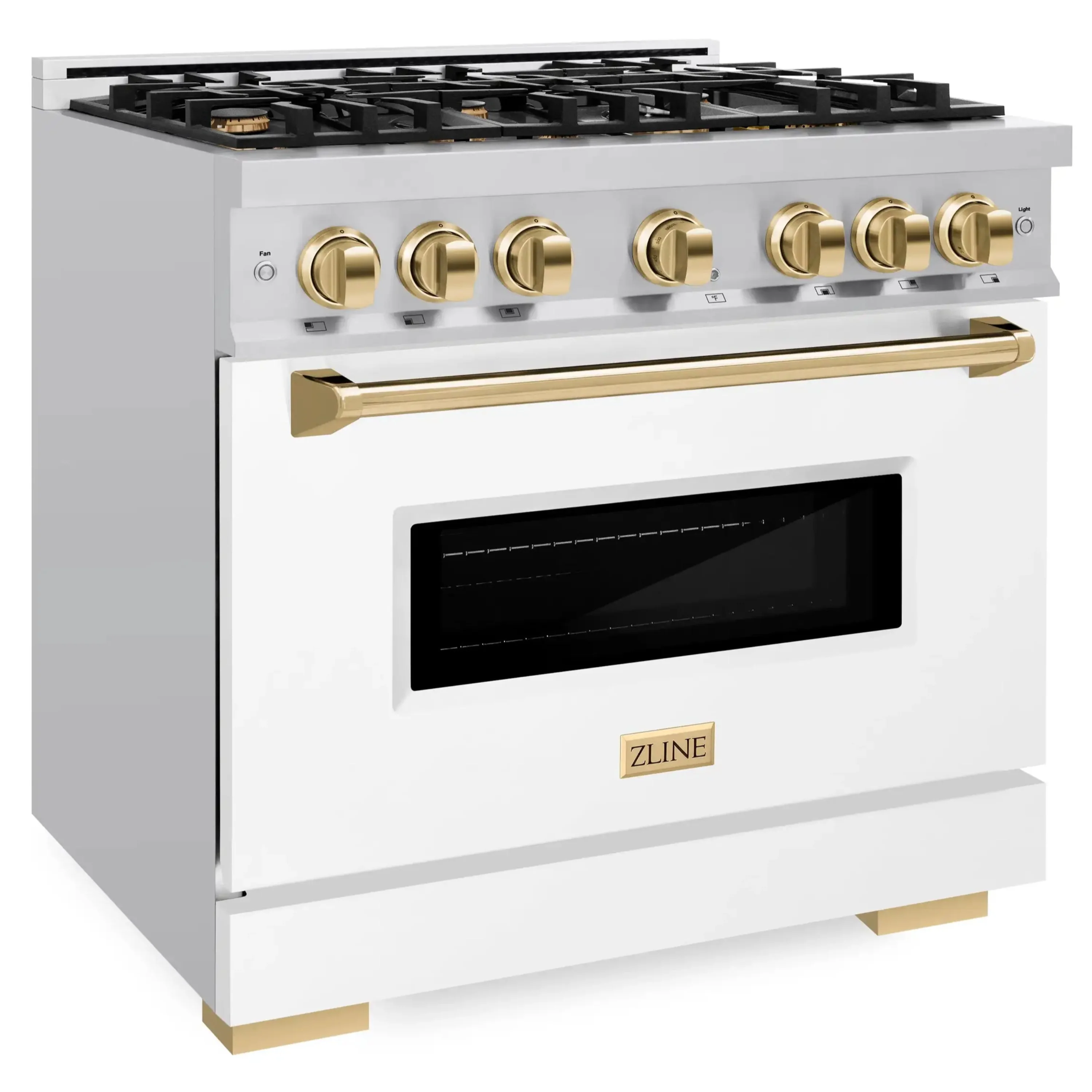 ZLINE Autograph Edition 36-Inch Classic Series Dual Fuel Range with 6 Gas Burner Cooktop and 5.2 Cu. Ft. Electric Convection Oven in Stainless Steel with White Matte Door and Polished Gold Accents (CDRZ-WM-36-G) - Image 2