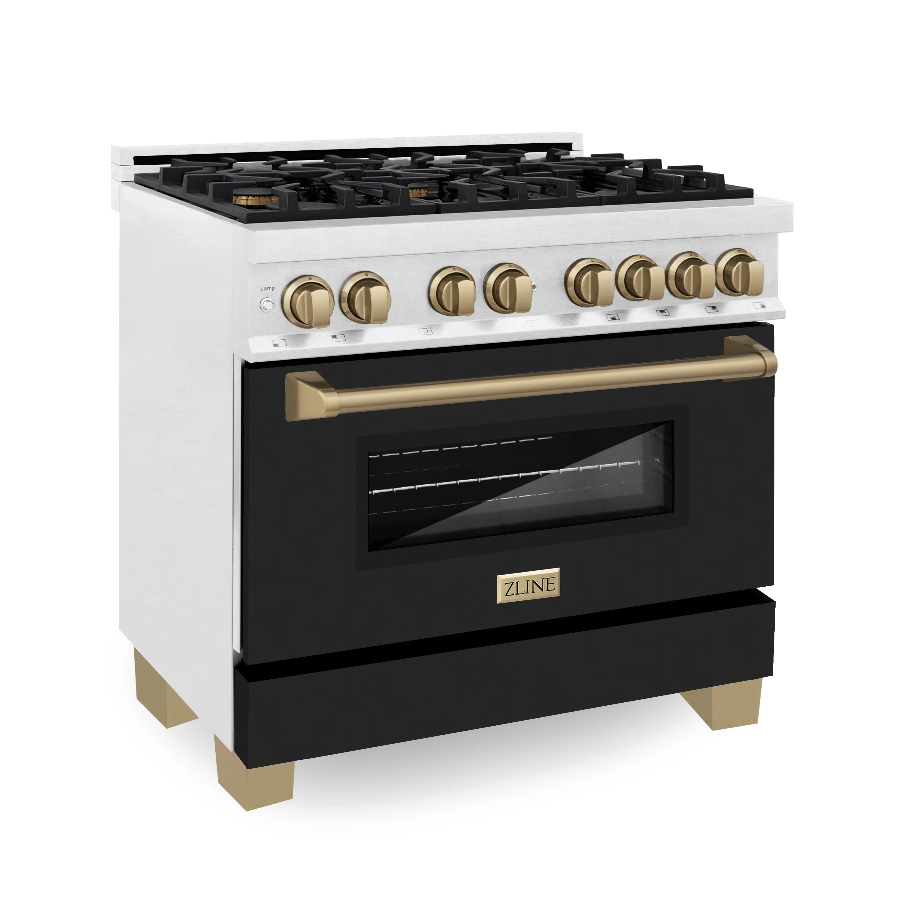 ZLINE Legacy Series Autograph Edition 36-inch Dual Fuel Range with Gas Stove and 4.6 Cu. Ft. Electric Oven in Fingerprint Resistant Fingerprint Resistant DuraSnow® Stainless Steel with Black Matte Door and Champagne Bronze Accents (RASZ-BLM-36-CB) - Image 3