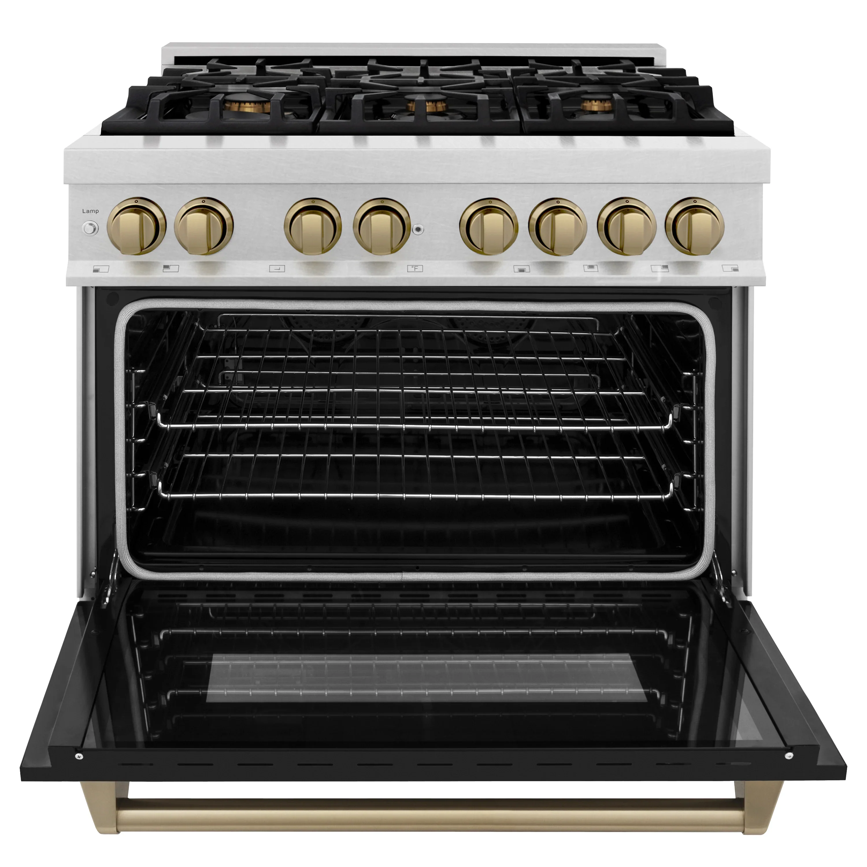 ZLINE Legacy Series Autograph Edition 36-inch Dual Fuel Range with Gas Stove and 4.6 Cu. Ft. Electric Oven in Fingerprint Resistant Fingerprint Resistant DuraSnow® Stainless Steel with Black Matte Door and Champagne Bronze Accents (RASZ-BLM-36-CB) - Image 4