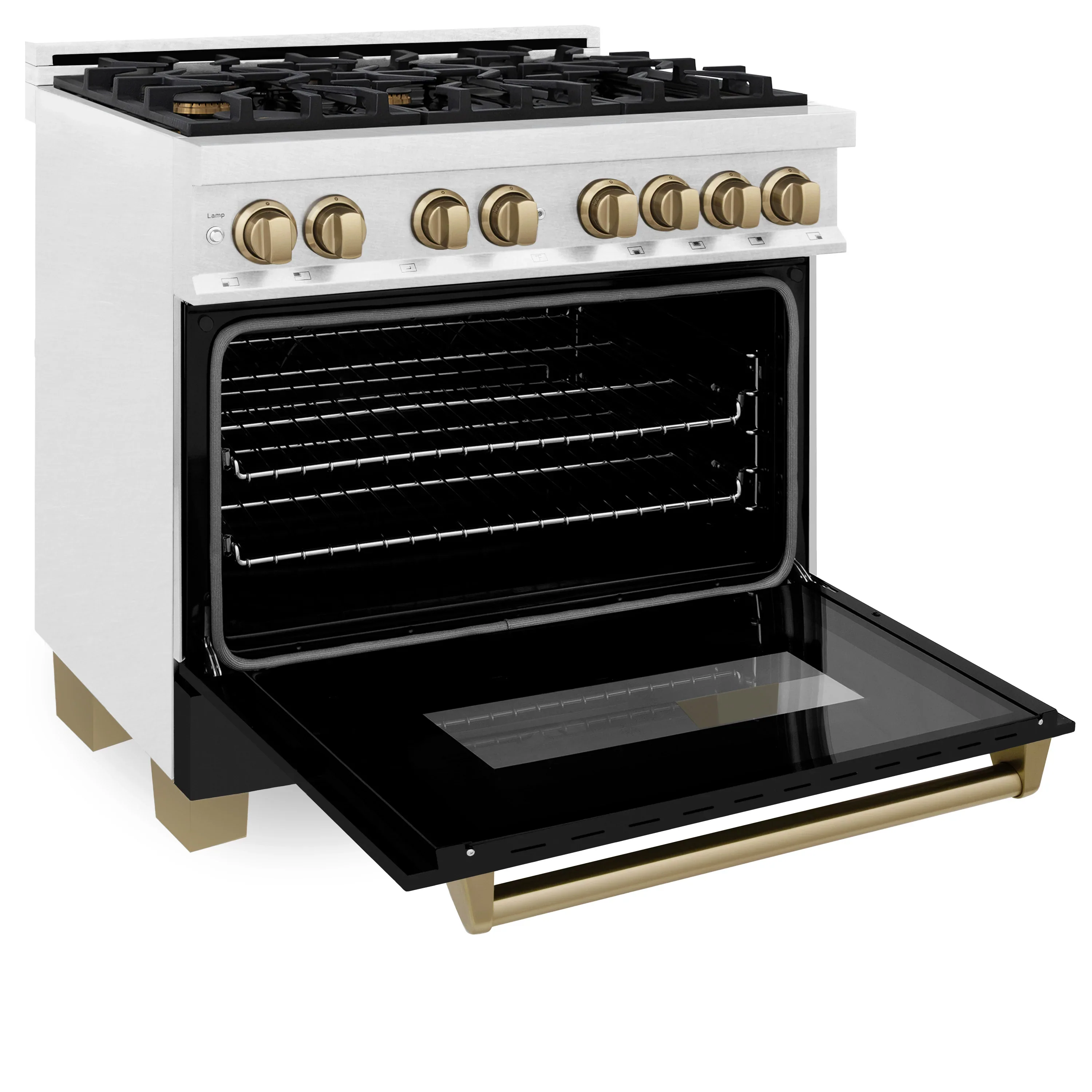 ZLINE Legacy Series Autograph Edition 36-inch Dual Fuel Range with Gas Stove and 4.6 Cu. Ft. Electric Oven in Fingerprint Resistant Fingerprint Resistant DuraSnow® Stainless Steel with Black Matte Door and Champagne Bronze Accents (RASZ-BLM-36-CB) - Image 5