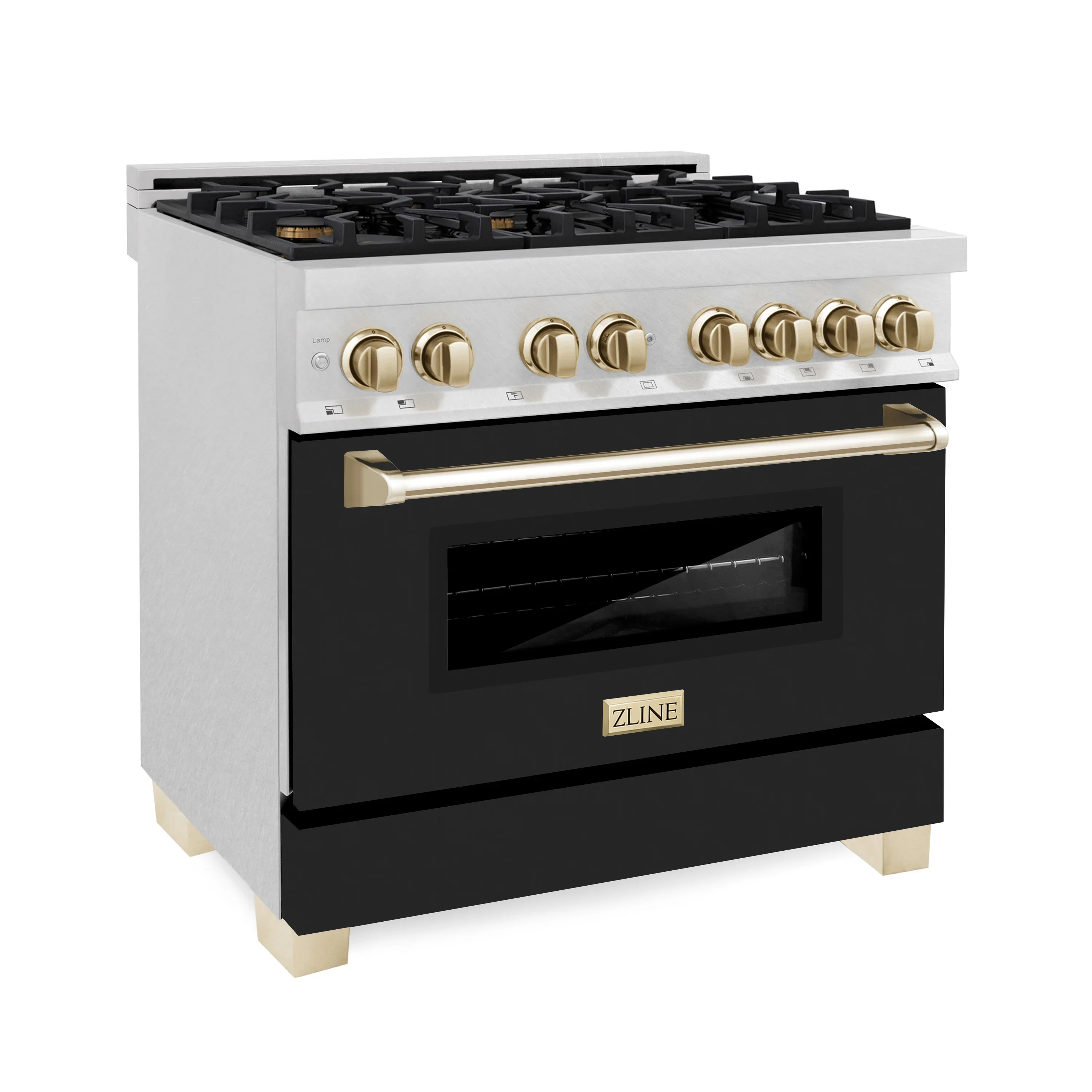 ZLINE Legacy Series Autograph Edition 36-inch Dual Fuel Range with Gas Stove and 4.6 Cu. Ft. Electric Oven in Fingerprint Resistant Fingerprint Resistant DuraSnow® Stainless Steel with Black Matte Door and Polished Gold Accents (RASZ-BLM-36-G) - Image 3