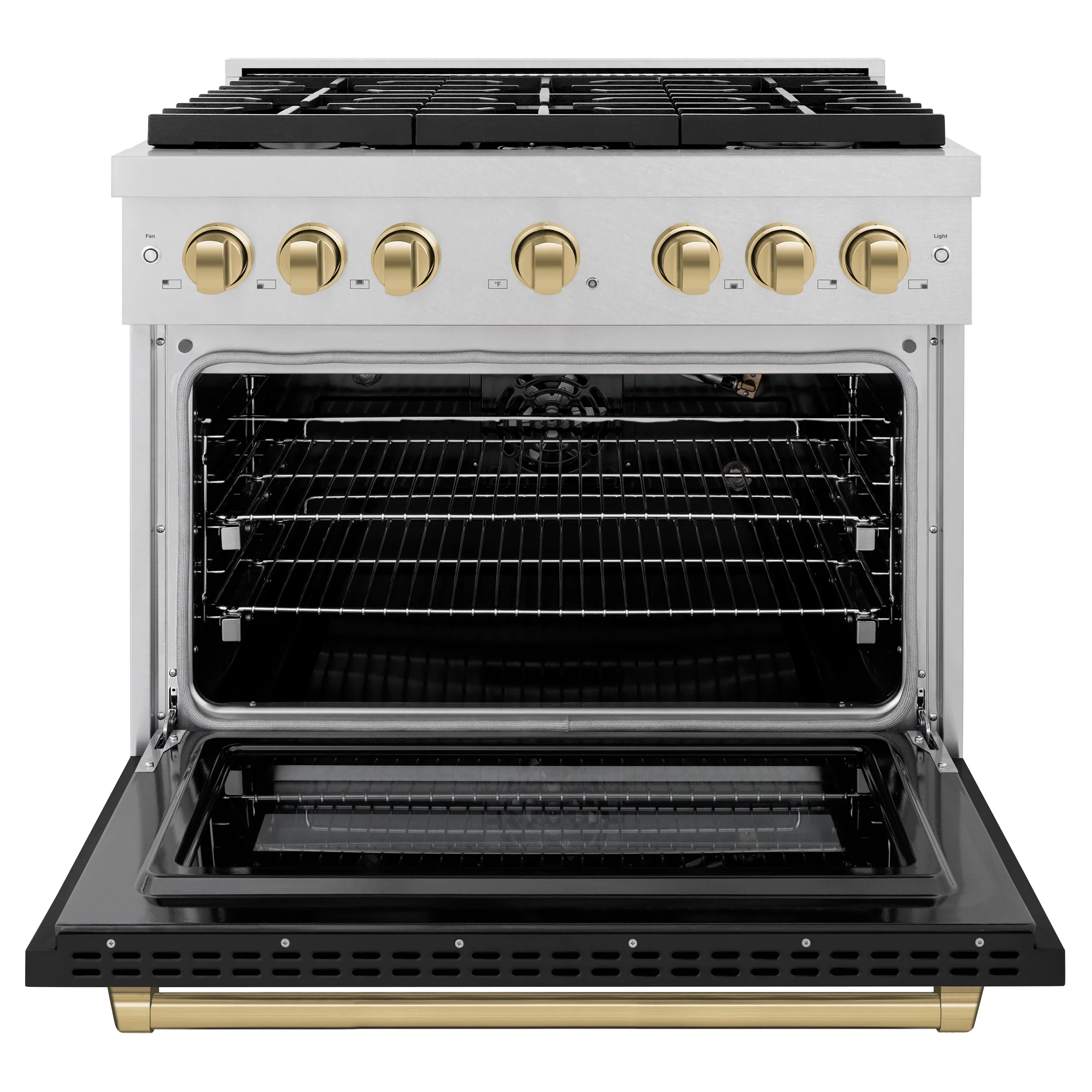 ZLINE Autograph Edition 36-Inch Paramount Gas Range with Convection Oven in Fingerprint Resistant Satin Stainless Steel with Black Matte Door and Champagne Bronze Accents (SGRSZ-BLM-36-CB) - Image 3