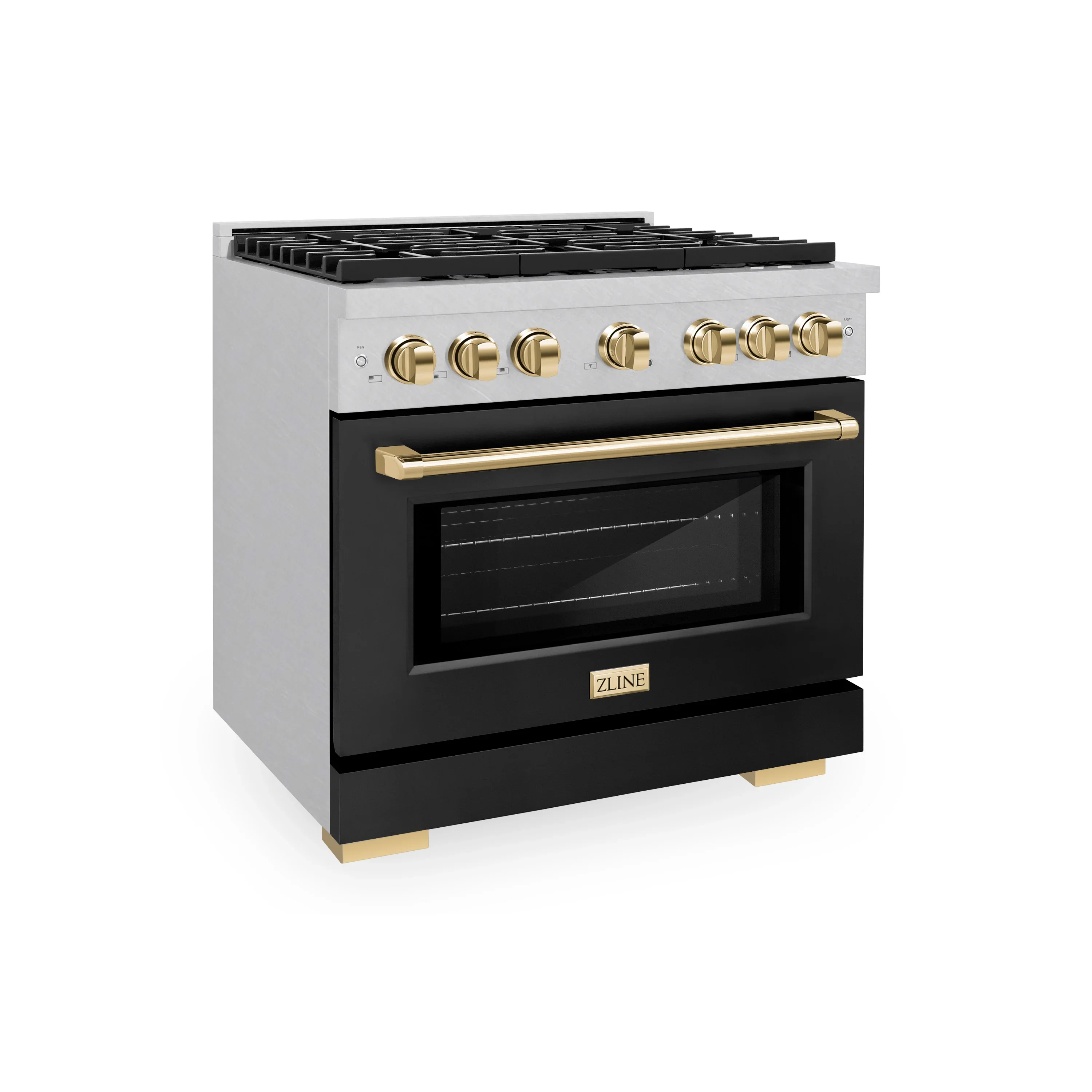 ZLINE Autograph Edition 36-Inch Paramount Gas Range with Convection Oven in Fingerprint Resistant Satin Stainless Steel with Black Matte Door and Polished Gold Accents (SGRSZ-BLM-36-G) - Image 2