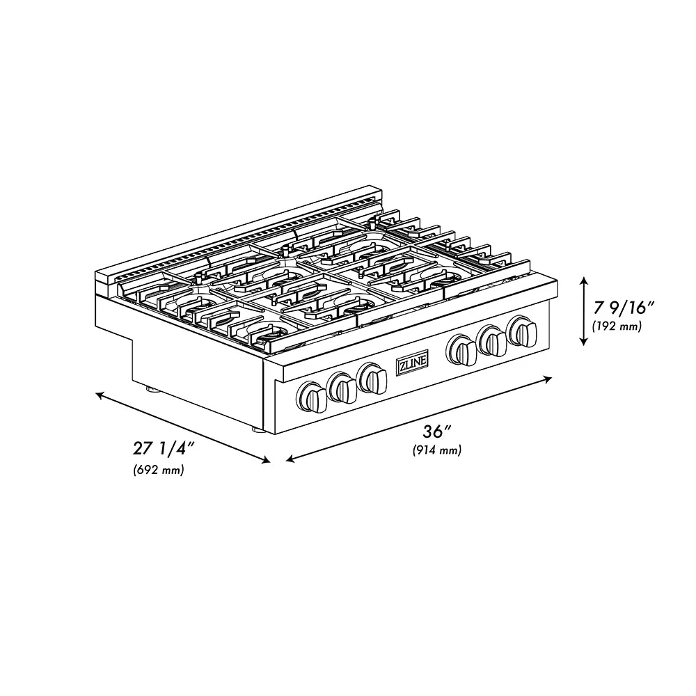 ZLINE Autograph Edition 36-Inch Paramount Gas Rangetop with 6 Burner DuoPro™ Cooktop in Stainless Steel and Champagne Bronze Accents (PSRTZ-36-CB) - Image 13