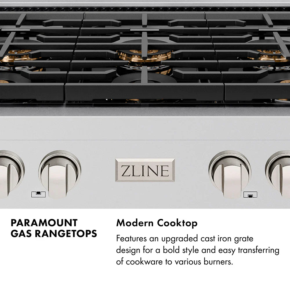 ZLINE Autograph Edition 36-Inch Paramount Gas Rangetop with 6 Burner DuoPro™ Cooktop in Stainless Steel and Champagne Bronze Accents (PSRTZ-36-CB) - Image 7