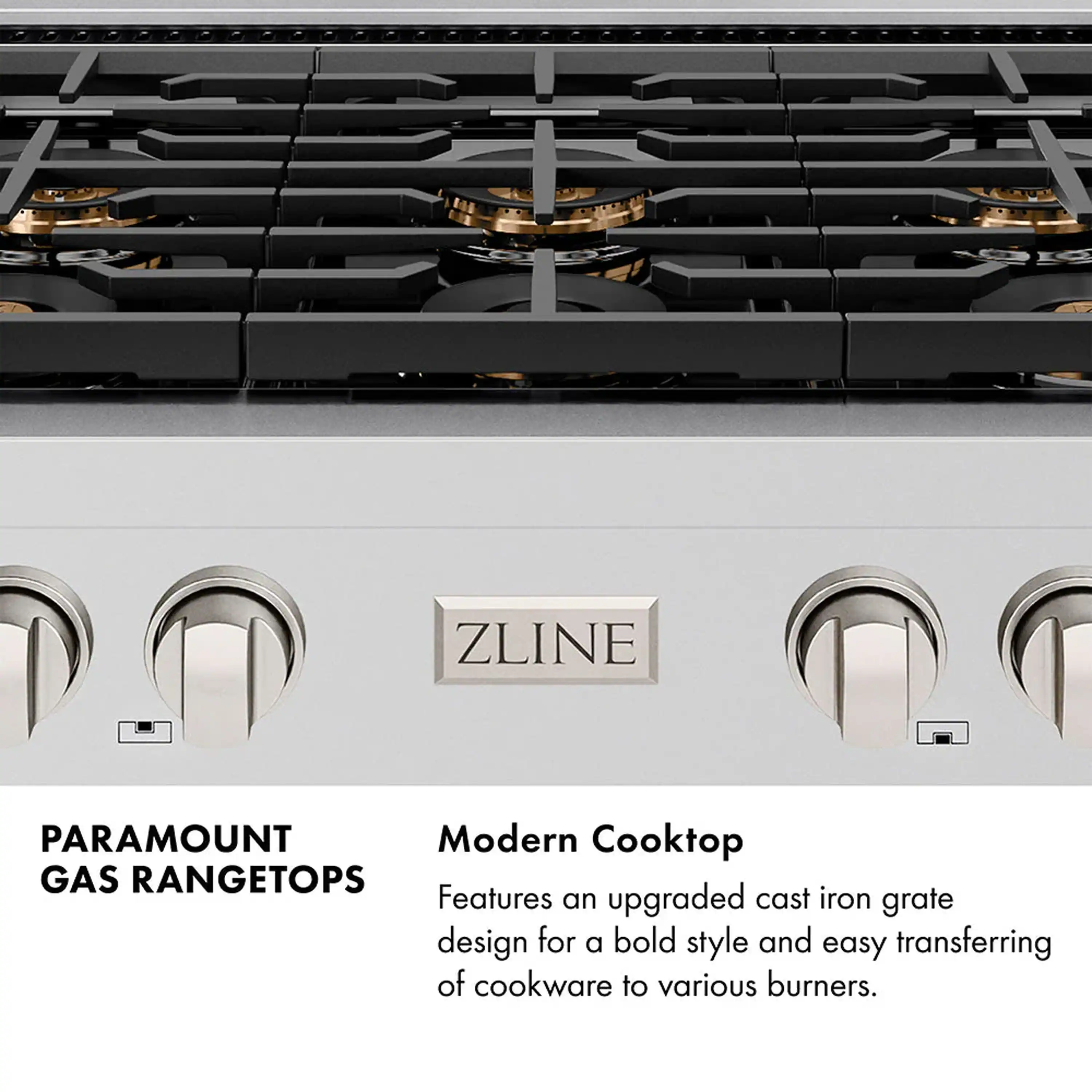 ZLINE Autograph Edition 36-Inch Paramount Gas Rangetop with 6 Burner DuoPro™ Cooktop in Stainless Steel and Polished Gold Accents (PSRTZ-36-G) - Image 7