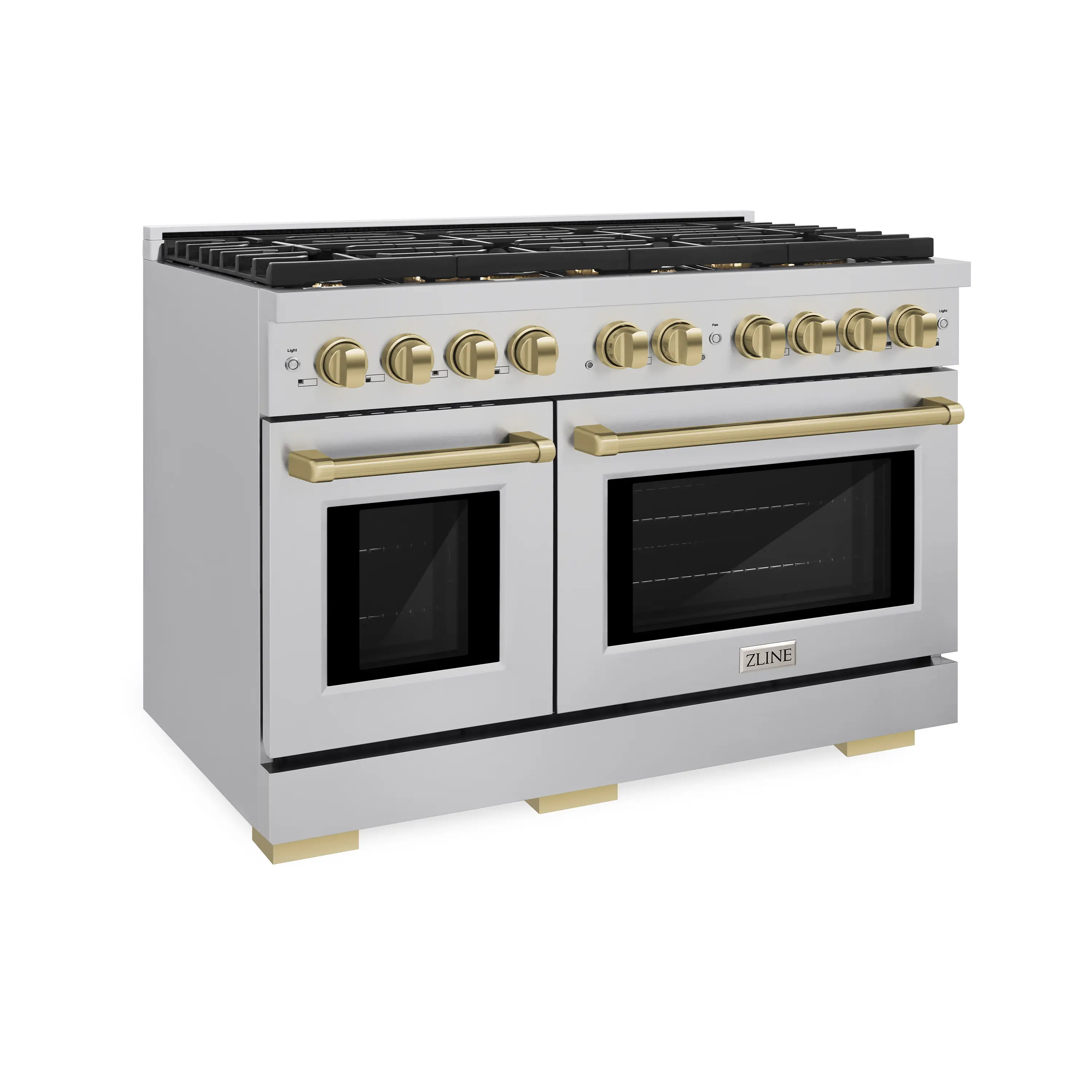 ZLINE Autograph Edition 48-Inch 6.7 cu. ft. Paramount Double Oven Dual Fuel Range with 8 Burner Gas Cooktop in Stainless Steel and Champagne Bronze Accents (SDRZ-48-CB) - Image 3