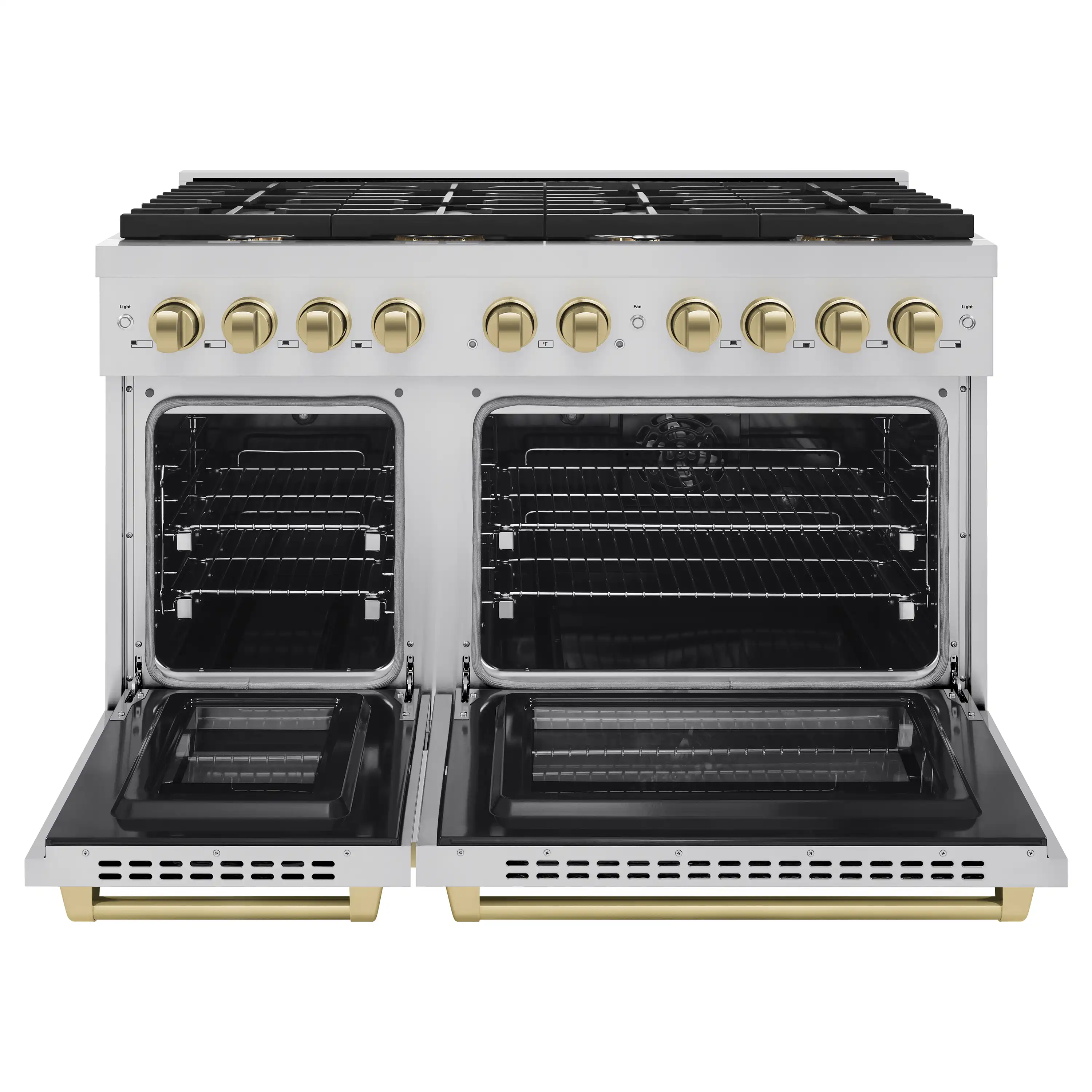 ZLINE Autograph Edition 48-Inch 6.7 cu. ft. Paramount Double Oven Dual Fuel Range with 8 Burner Gas Cooktop in Stainless Steel and Champagne Bronze Accents (SDRZ-48-CB) - Image 4