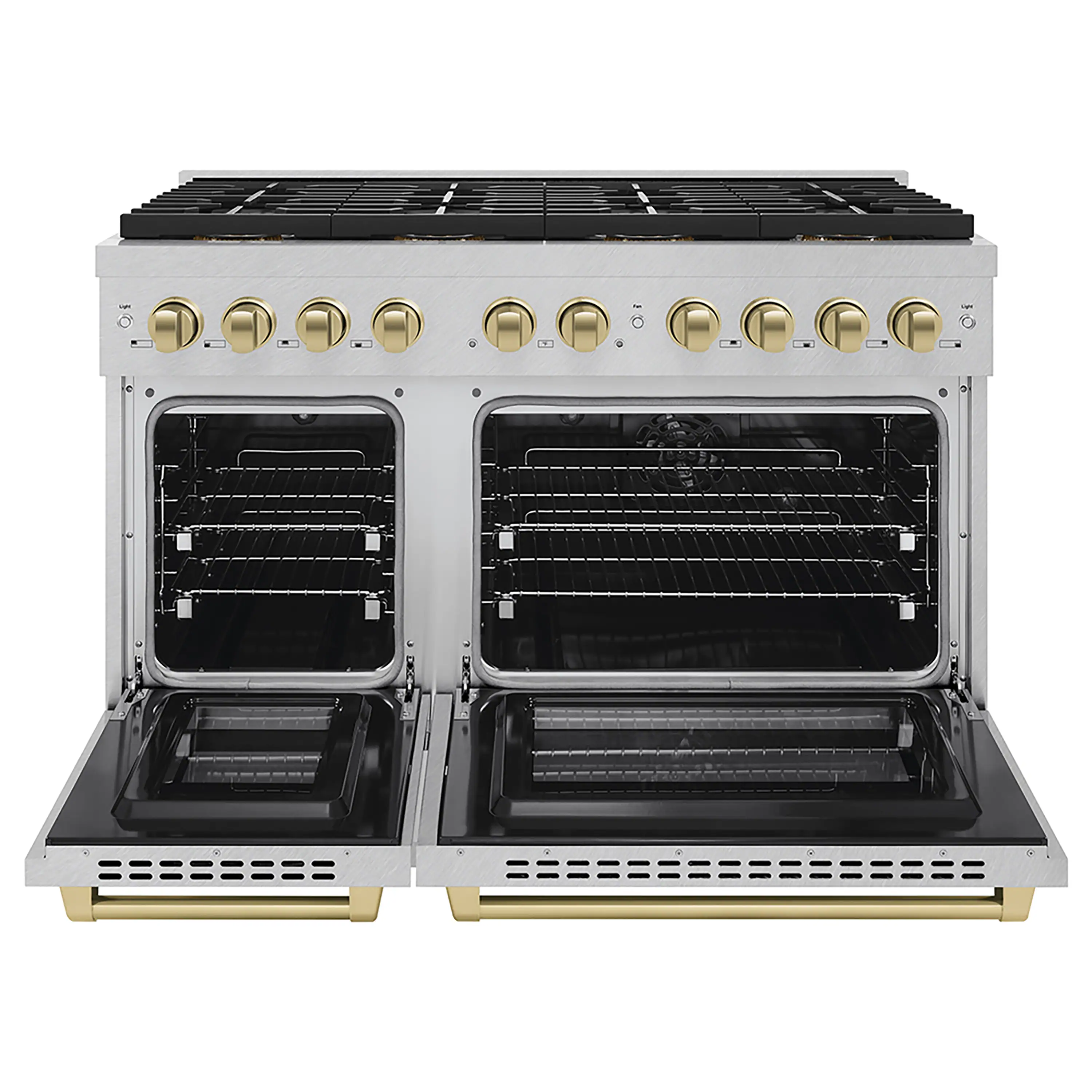 ZLINE Autograph Edition 48-Inch 6.7 cu. ft. Paramount Dual Fuel Range with 8 Burner DuoPro™ Cooktop and Dual Ovens in Satin Stainless Steel and Champagne Bronze Accents (PSDRSZ-48-CB) - Image 2