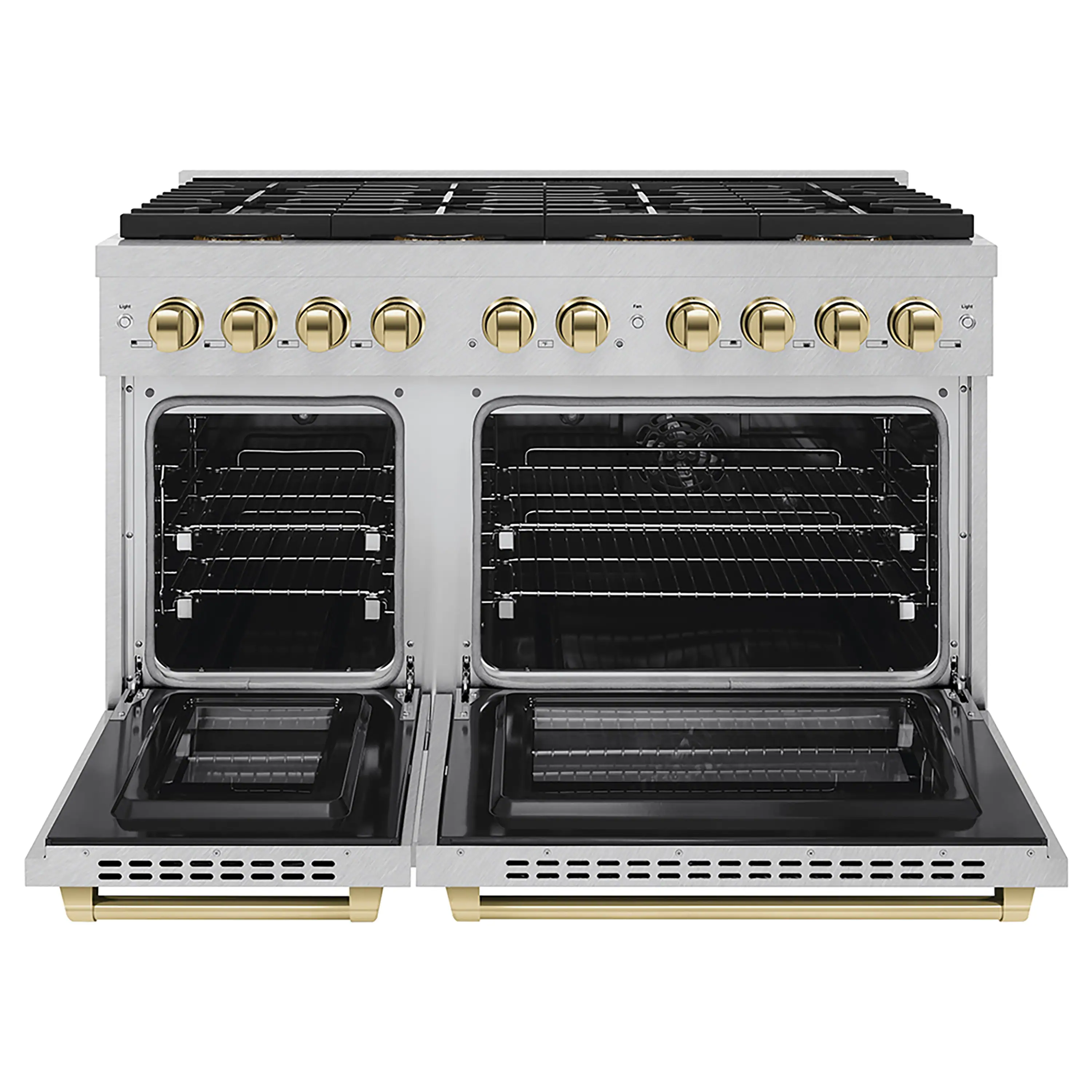 ZLINE Autograph Edition 48-Inch 6.7 cu. ft. Paramount Dual Fuel Range with 8 Burner DuoPro™ Cooktop and Dual Ovens in Satin Stainless Steel and Polished Gold Accents (PSDRSZ-48-G) - Image 2