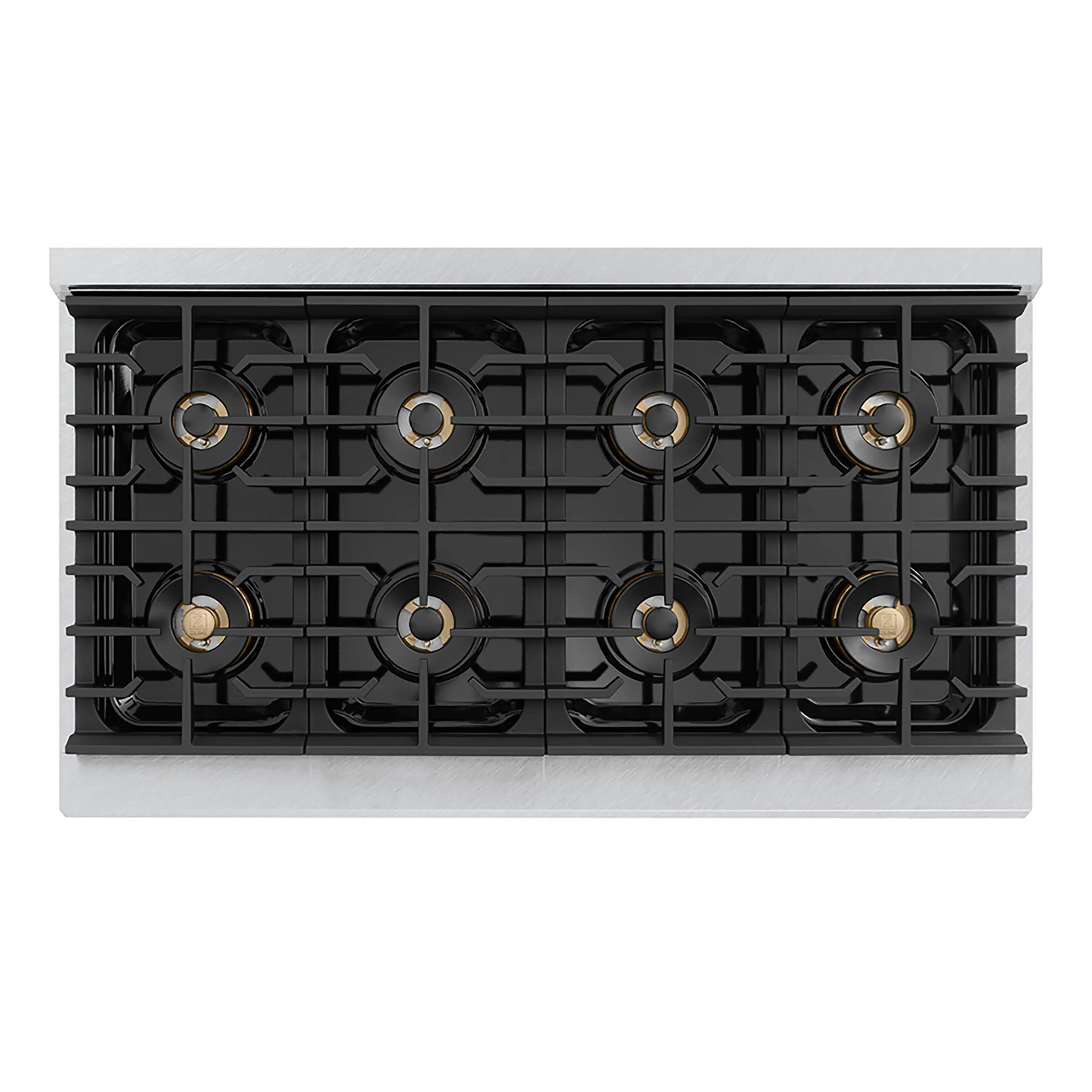 ZLINE Autograph Edition 48-Inch 6.7 cu. ft. Paramount Dual Fuel Range with 8 Burner DuoPro™ Cooktop and Dual Ovens in Satin Stainless Steel with Black Matte Doors and Champagne Bronze Accents (PSDRSZ-BLM48-CB) - Image 3