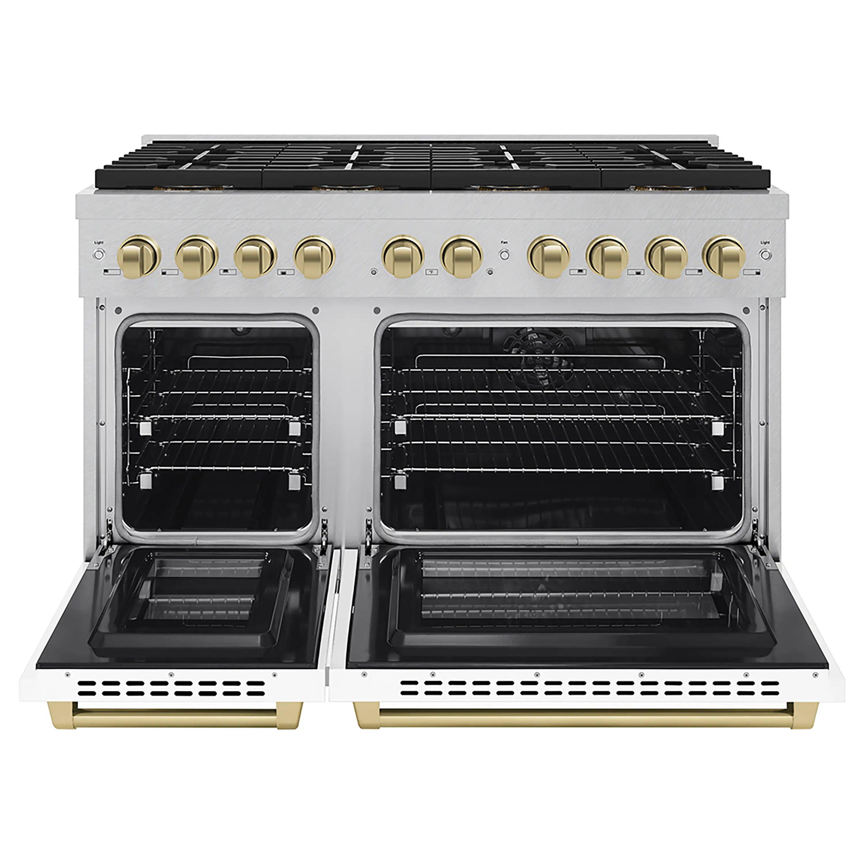 ZLINE Autograph Edition 48-Inch 6.7 cu. ft. Paramount Dual Fuel Range with 8 Burner DuoPro™ Cooktop and Dual Ovens in Satin Stainless Steel with White Matte Doors and Champagne Bronze Accents (PSDRSZ-WM-48-CB) - Image 2