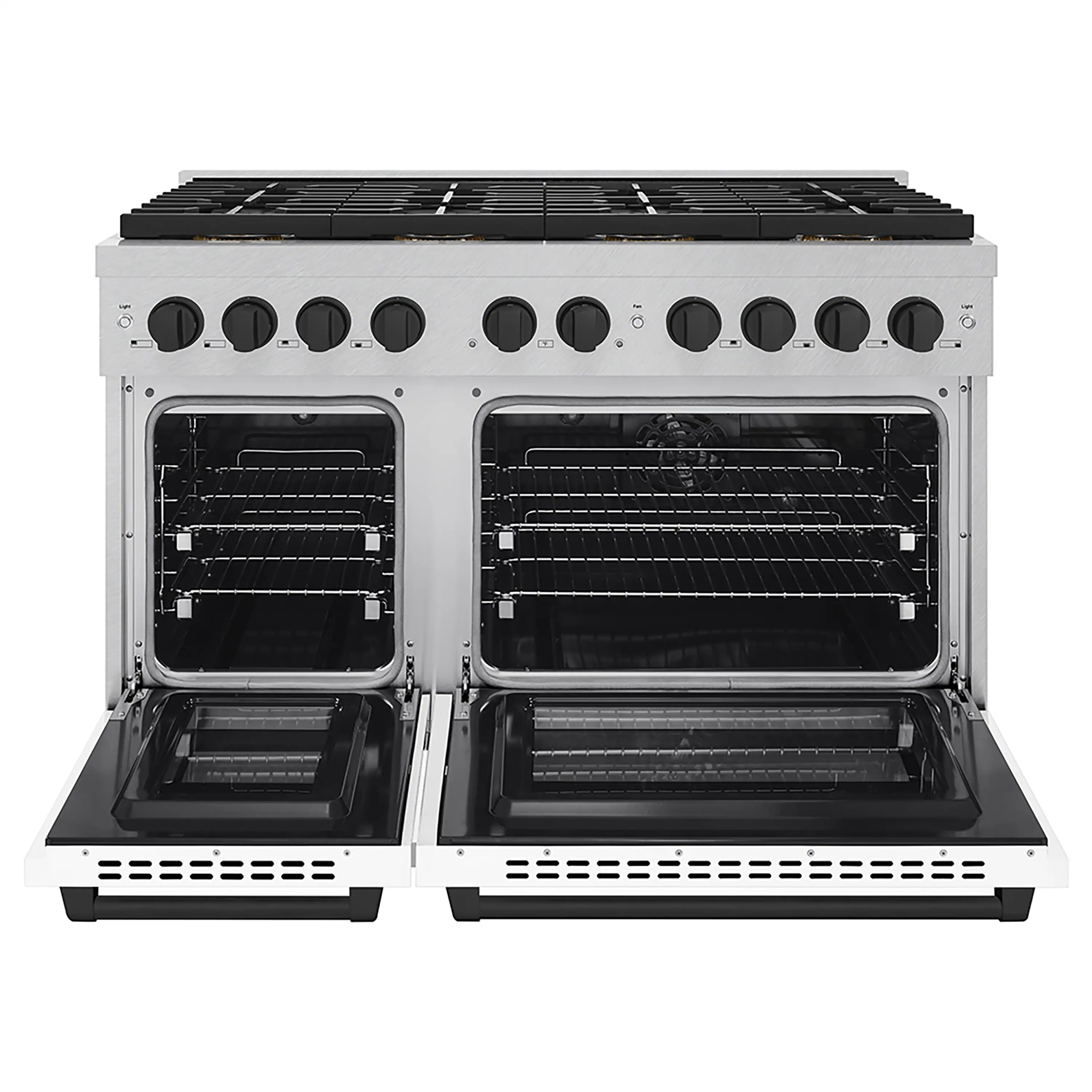 ZLINE Autograph Edition 48-Inch 6.7 cu. ft. Paramount Dual Fuel Range with 8 Burner DuoPro™ Cooktop and Dual Ovens in Satin Stainless Steel with White Matte Doors and Matte Black Accents (PSDRSZ-WM-48-MB) - Image 2