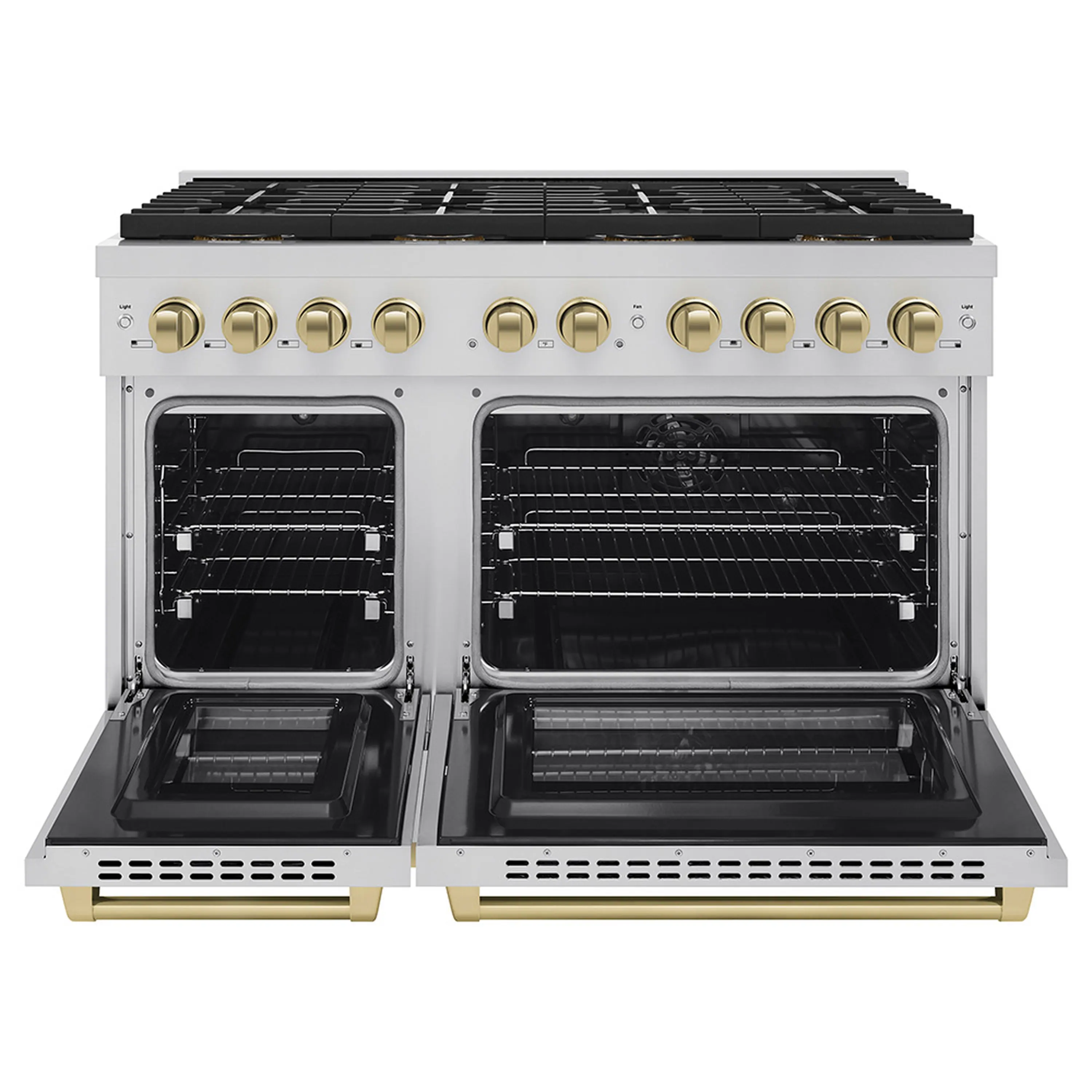 ZLINE Autograph Edition 48-Inch 6.7 cu. ft. Paramount Dual Fuel Range with 8 Burner DuoPro™ Cooktop and Dual Ovens in Stainless Steel and Champagne Bronze Accents (PSDRZ-48-CB) - Image 2