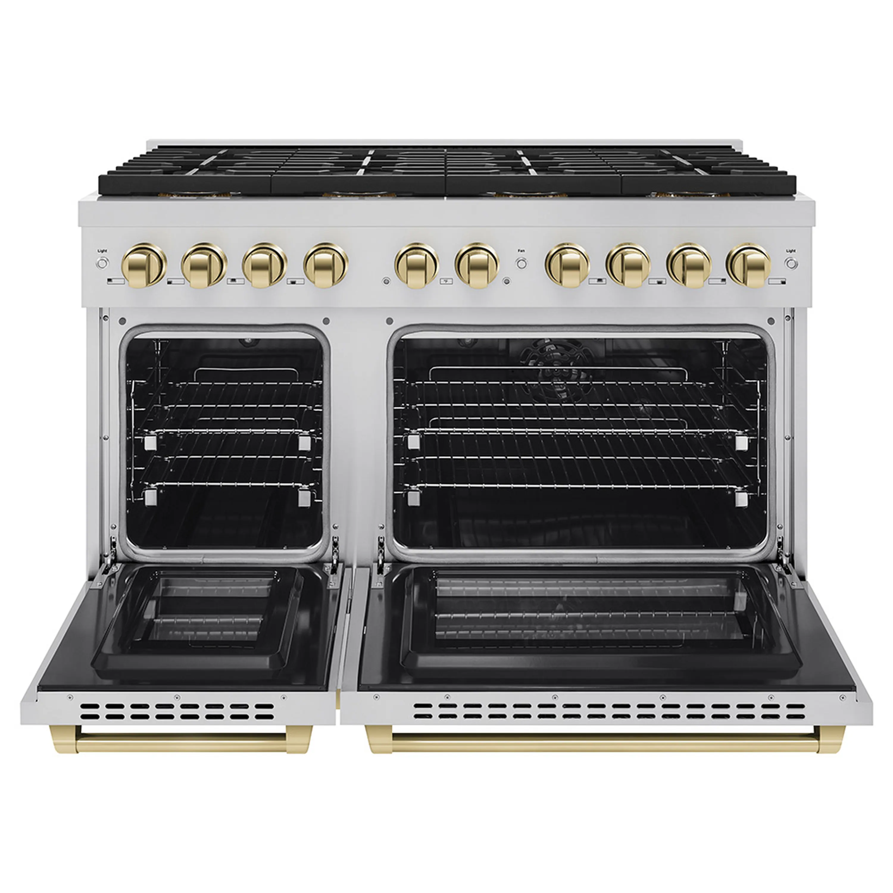 ZLINE Autograph Edition 48-Inch 6.7 cu. ft. Paramount Dual Fuel Range with 8 Burner DuoPro™ Cooktop and Dual Ovens in Stainless Steel and Polished Gold Accents (PSDRZ-48-G) - Image 2