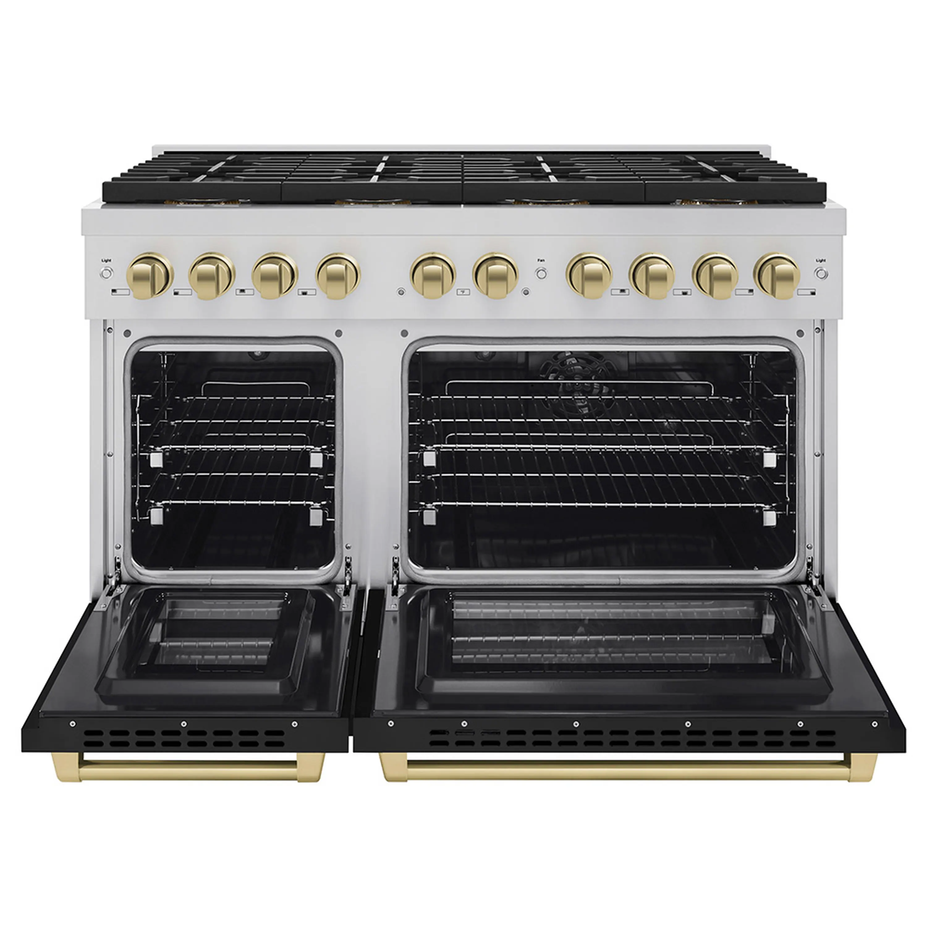 ZLINE Autograph Edition 48-Inch 6.7 cu. ft. Paramount Dual Fuel Range with 8 Burner DuoPro™ Cooktop and Dual Ovens with Black Matte Doors and Champagne Bronze Accents (PSDRZ-BLM-48-CB) - Image 2