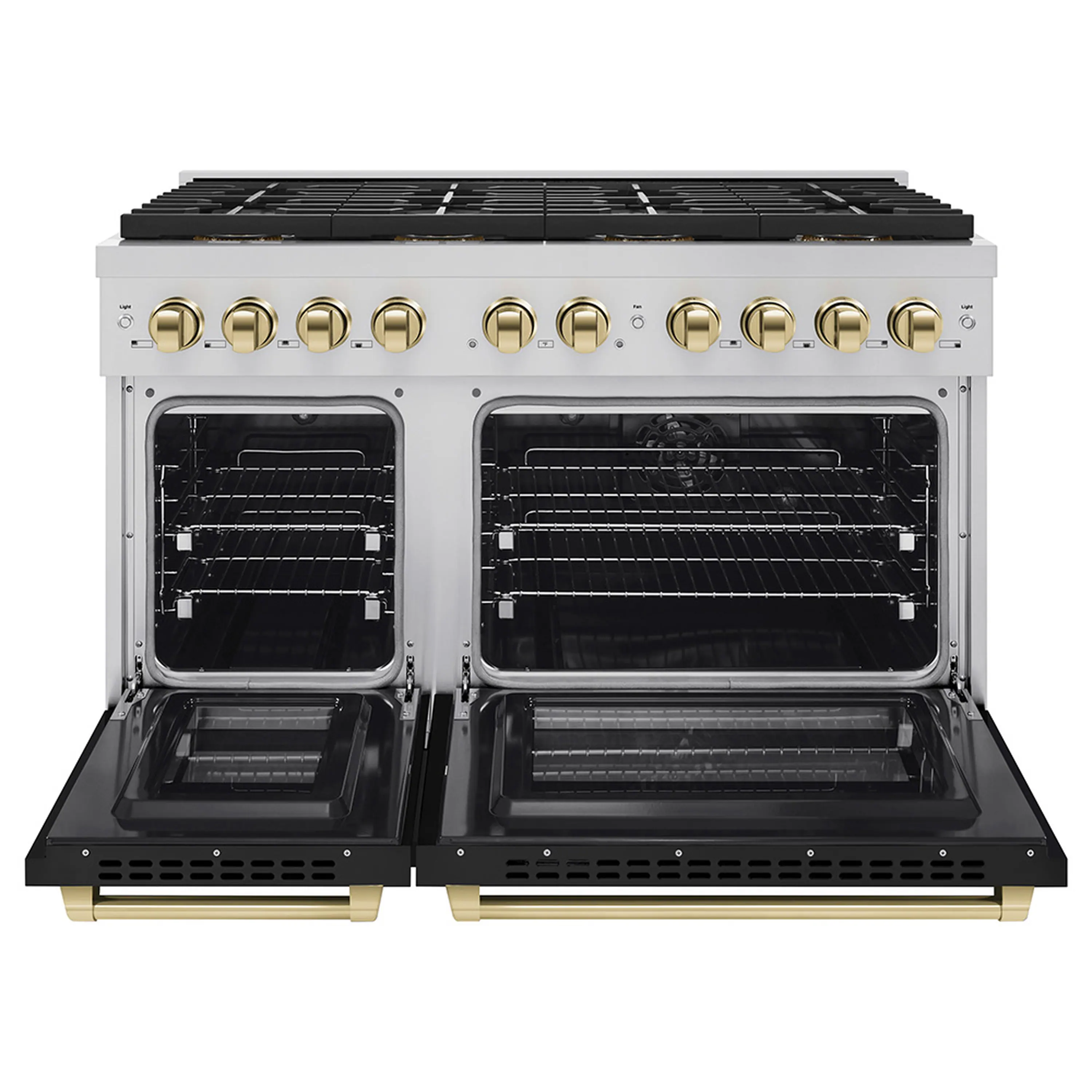 ZLINE Autograph Edition 48-Inch 6.7 cu. ft. Paramount Dual Fuel Range with 8 Burner DuoPro™ Cooktop and Dual Ovens with Black Matte Doors and Polished Gold Accents (PSDRZ-BLM-48-G) - Image 2