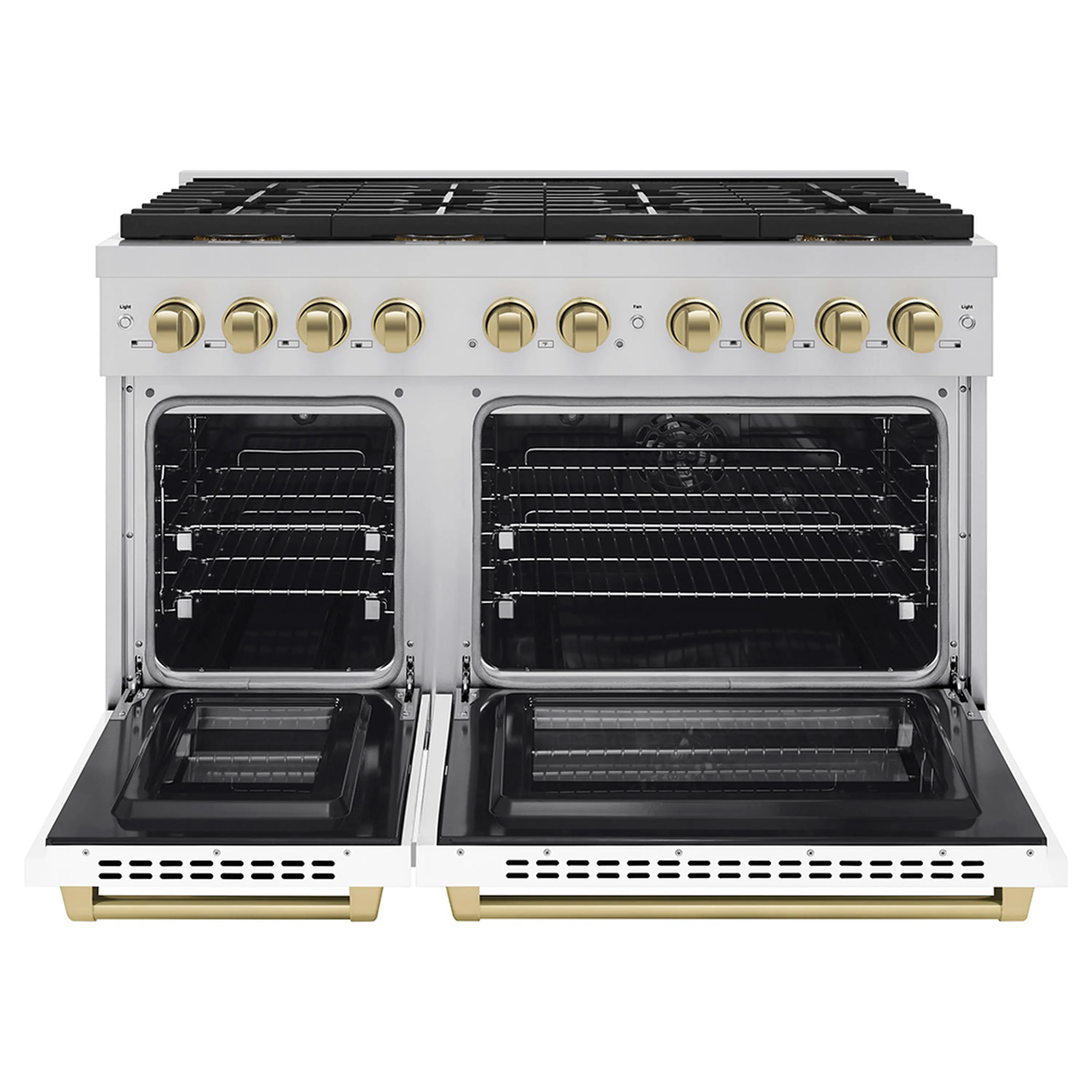 ZLINE Autograph Edition 48-Inch 6.7 cu. ft. Paramount Dual Fuel Range with 8 Burner DuoPro™ Cooktop and Dual Ovens with White Matte Doors and Champagne Bronze Accents (PSDRZ-WM-48-CB) - Image 2