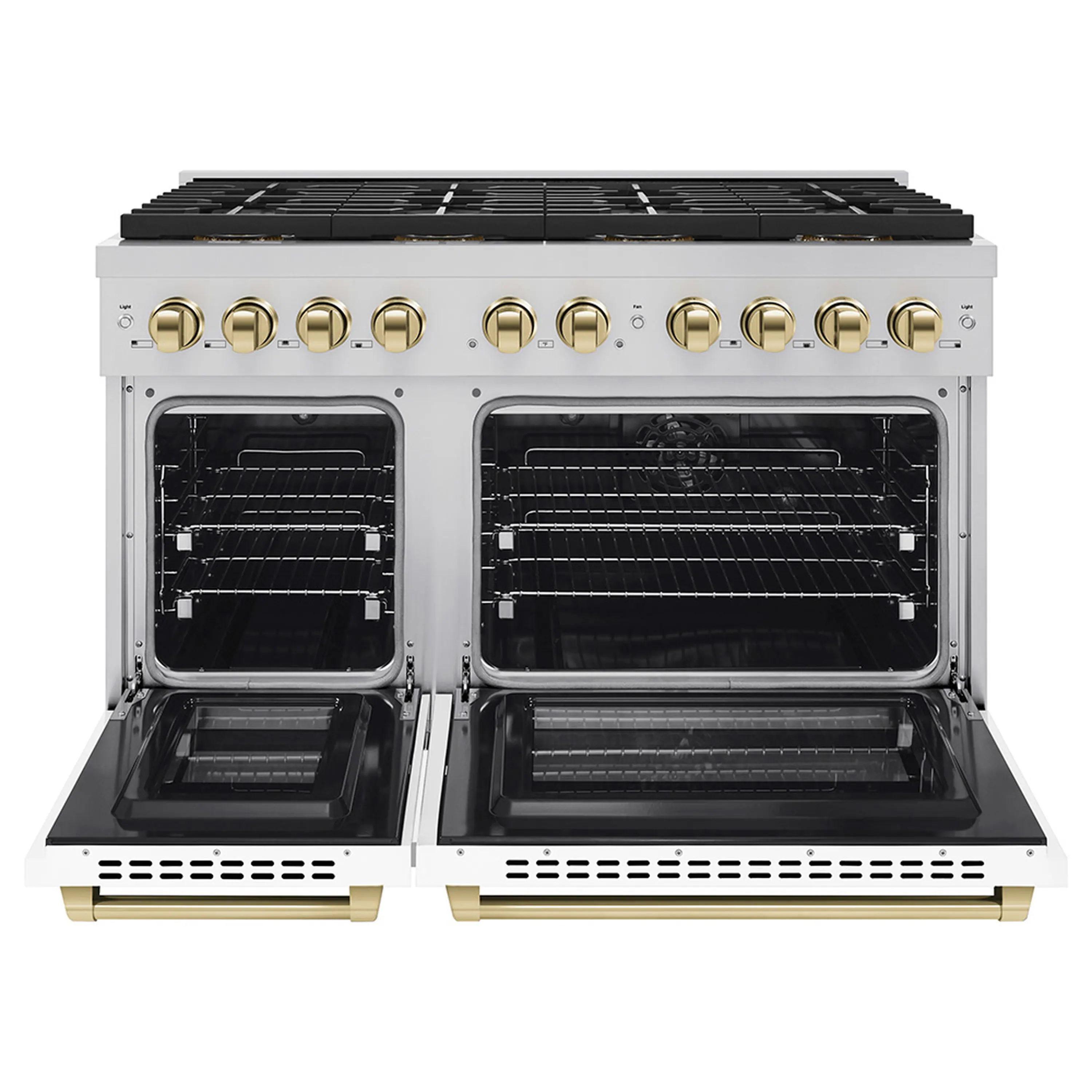 ZLINE Autograph Edition 48-Inch 6.7 cu. ft. Paramount Dual Fuel Range with 8 Burner DuoPro™ Cooktop and Dual Ovens with White Matte Doors and Polished Gold Accents (PSDRZ-WM-48-G) - Image 2