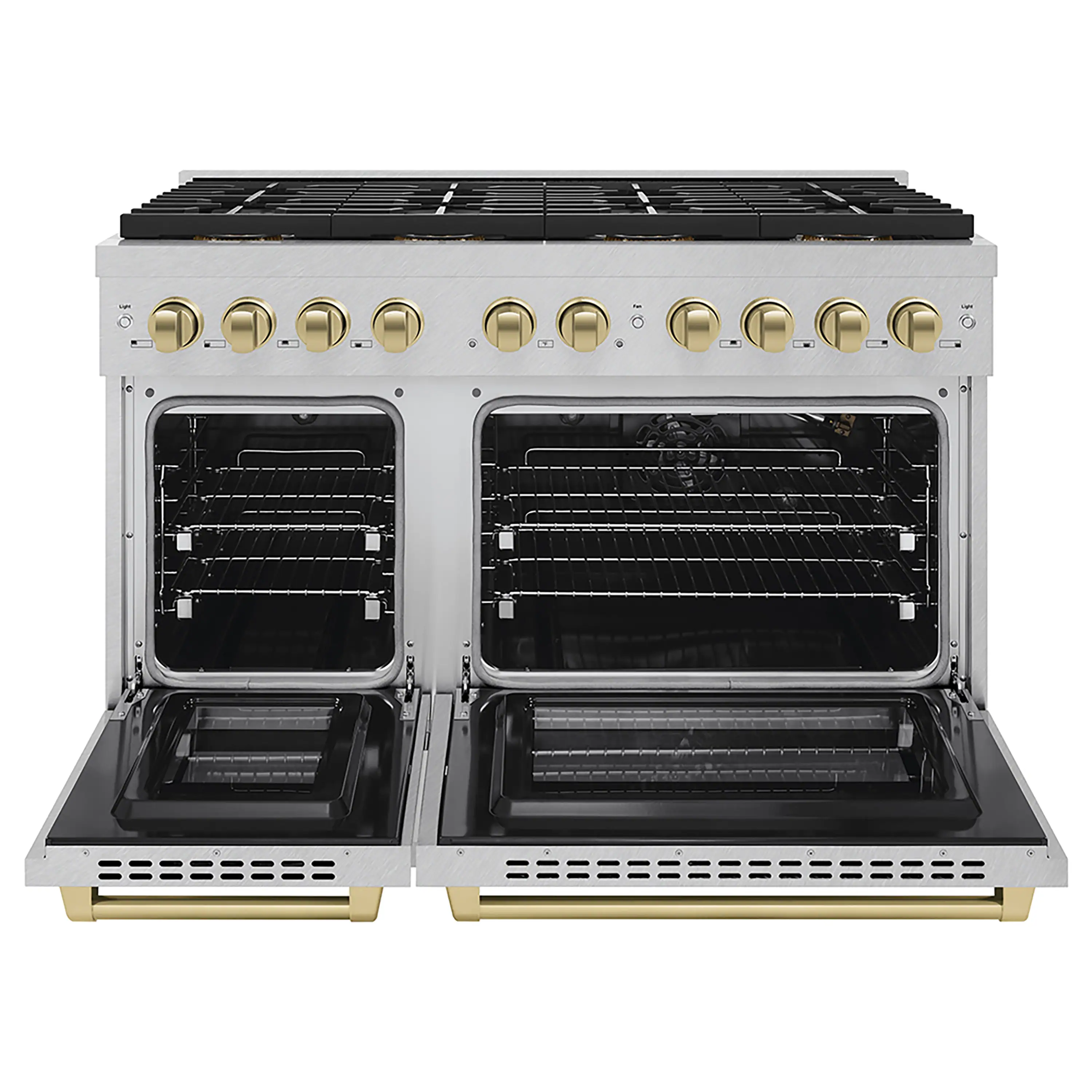 ZLINE Autograph Edition 48-Inch 6.7 cu. ft. Paramount Gas Range with 8 Burner DuoPro™ Cooktop and Dual Ovens in Satin Stainless Steel and Champagne Bronze Accents (PSGRSZ-48-CB) - Image 2