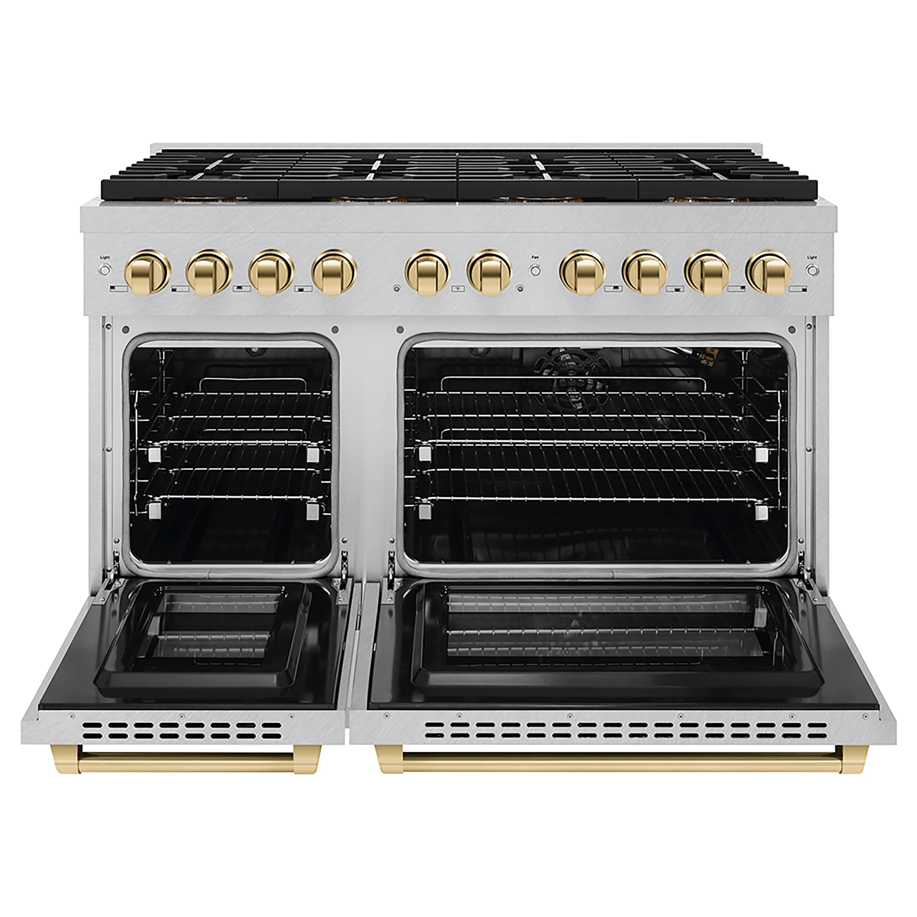 ZLINE Autograph Edition 48-Inch 6.7 cu. ft. Paramount Gas Range with 8 Burner DuoPro™ Cooktop and Dual Ovens in Satin Stainless Steel and Polished Gold Accents (PSGRSZ-48-G) - Image 2