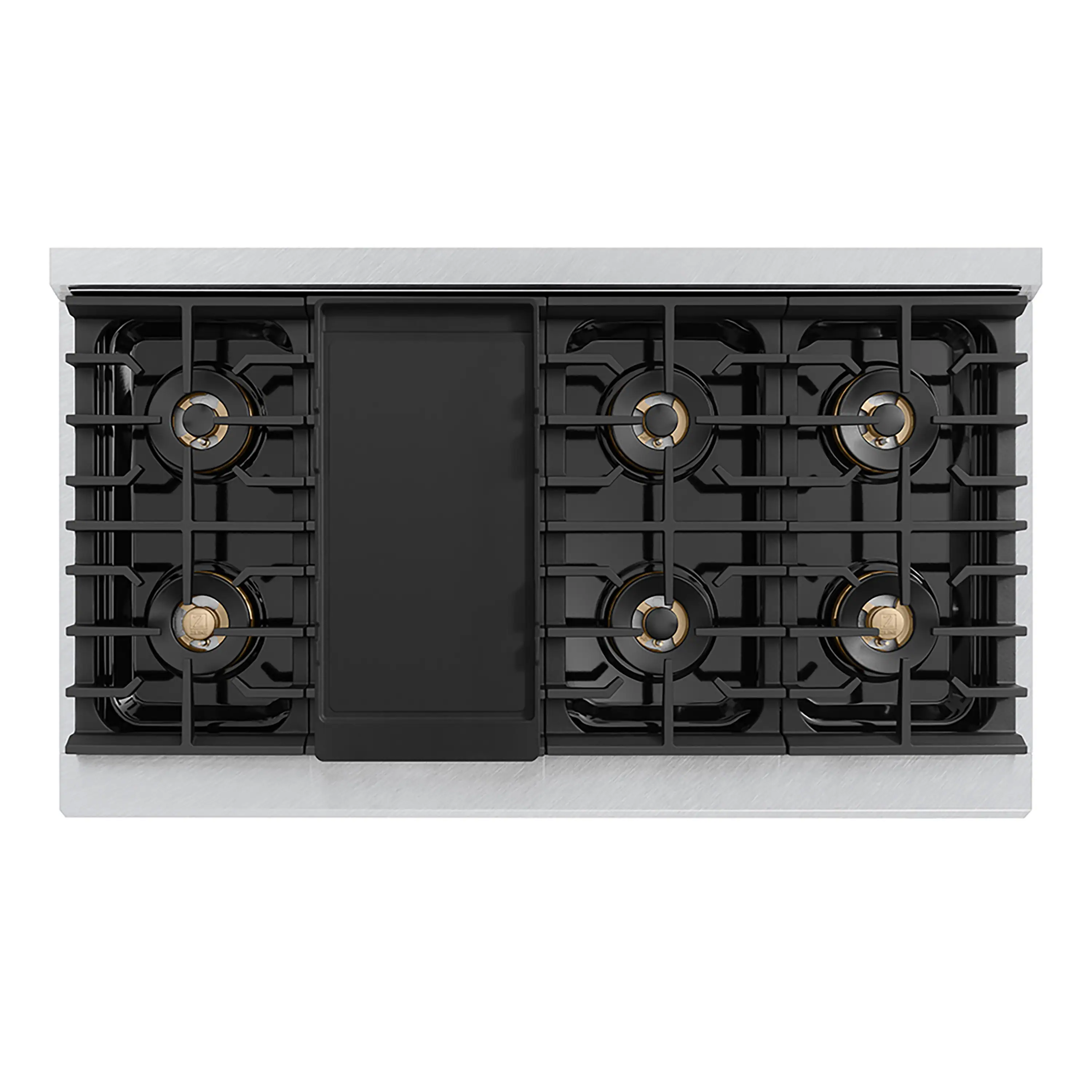 ZLINE Autograph Edition 48-Inch 6.7 cu. ft. Paramount Gas Range with 8 Burner DuoPro™ Cooktop and Dual Ovens in Satin Stainless Steel with Black Matte Doors and Champagne Bronze Accents (PSGRSZ-BLM48-CB) - Image 3