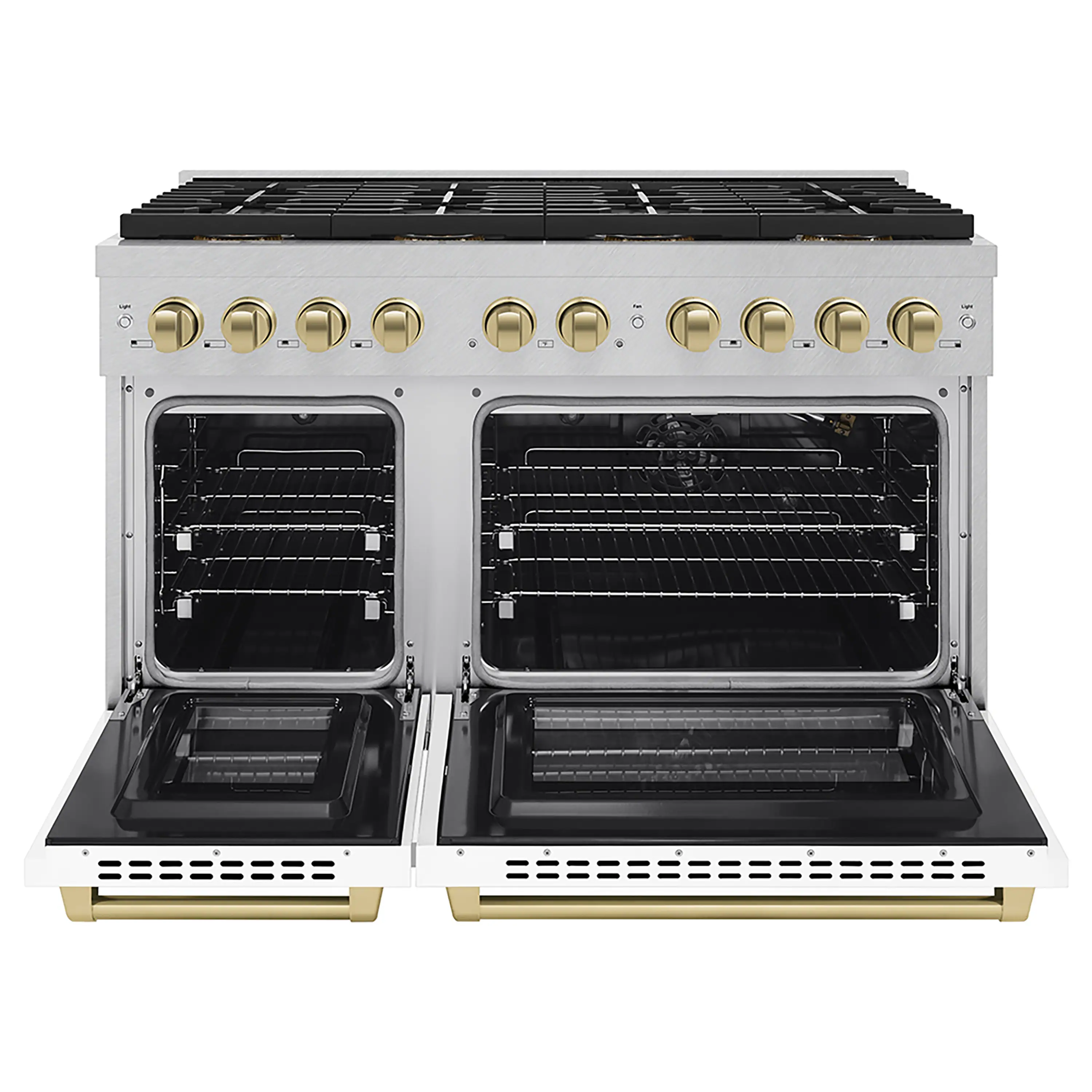 ZLINE Autograph Edition 48-Inch 6.7 cu. ft. Paramount Gas Range with 8 Burner DuoPro™ Cooktop and Dual Ovens in Satin Stainless Steel with White Matte Doors and Champagne Bronze Accents (PSGRSZ-WM-48-CB) - Image 2