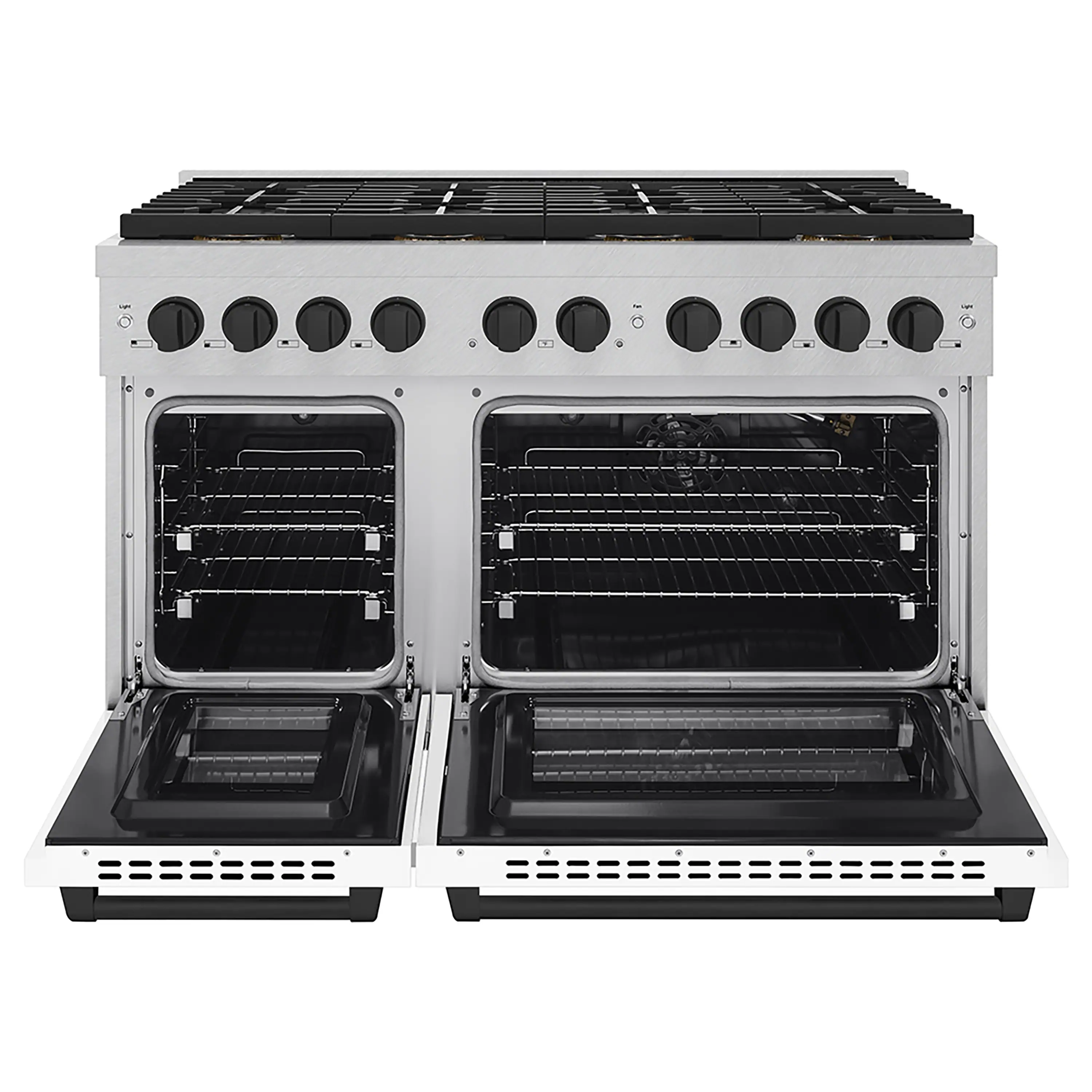 ZLINE Autograph Edition 48-Inch 6.7 cu. ft. Paramount Gas Range with 8 Burner DuoPro™ Cooktop and Dual Ovens in Satin Stainless Steel with White Matte Doors and Matte Black Accents (PSGRSZ-WM-48-MB) - Image 2