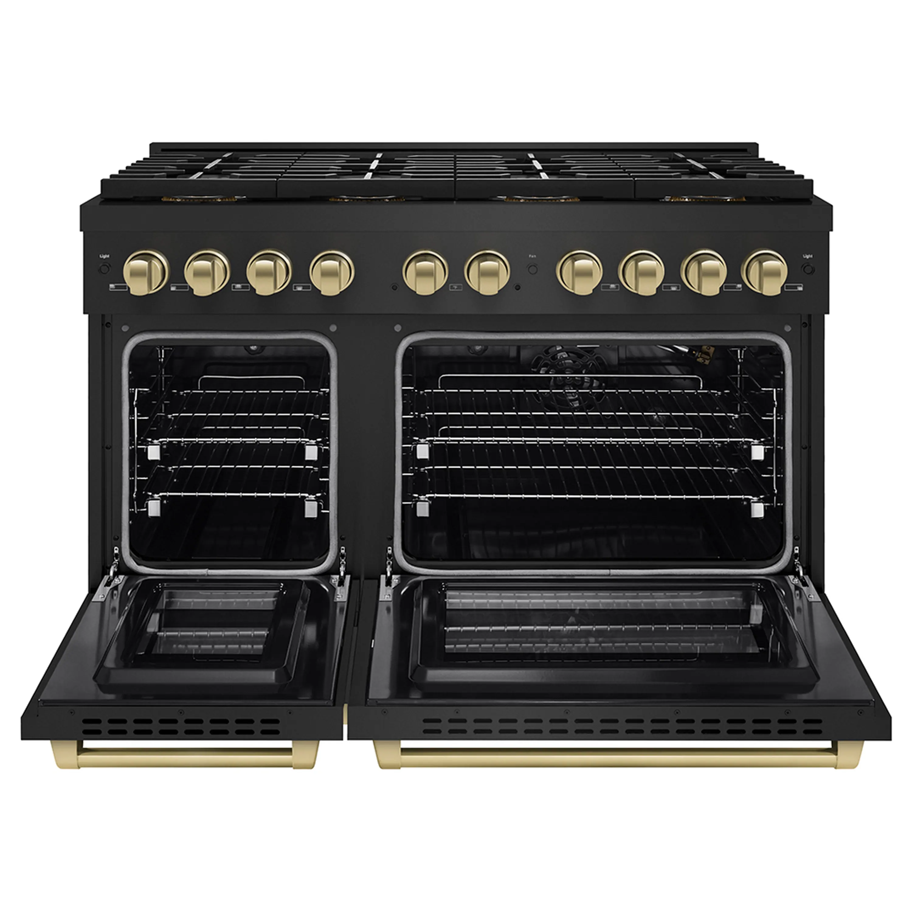 ZLINE Autograph Edition 48-Inch 6.7 cu. ft. Paramount Gas Range with 8 Burner DuoPro™ Cooktop and Dual Ovens in Black Stainless Steel and Champagne Bronze Accents (PSGRBZ-48-CB) - Image 2