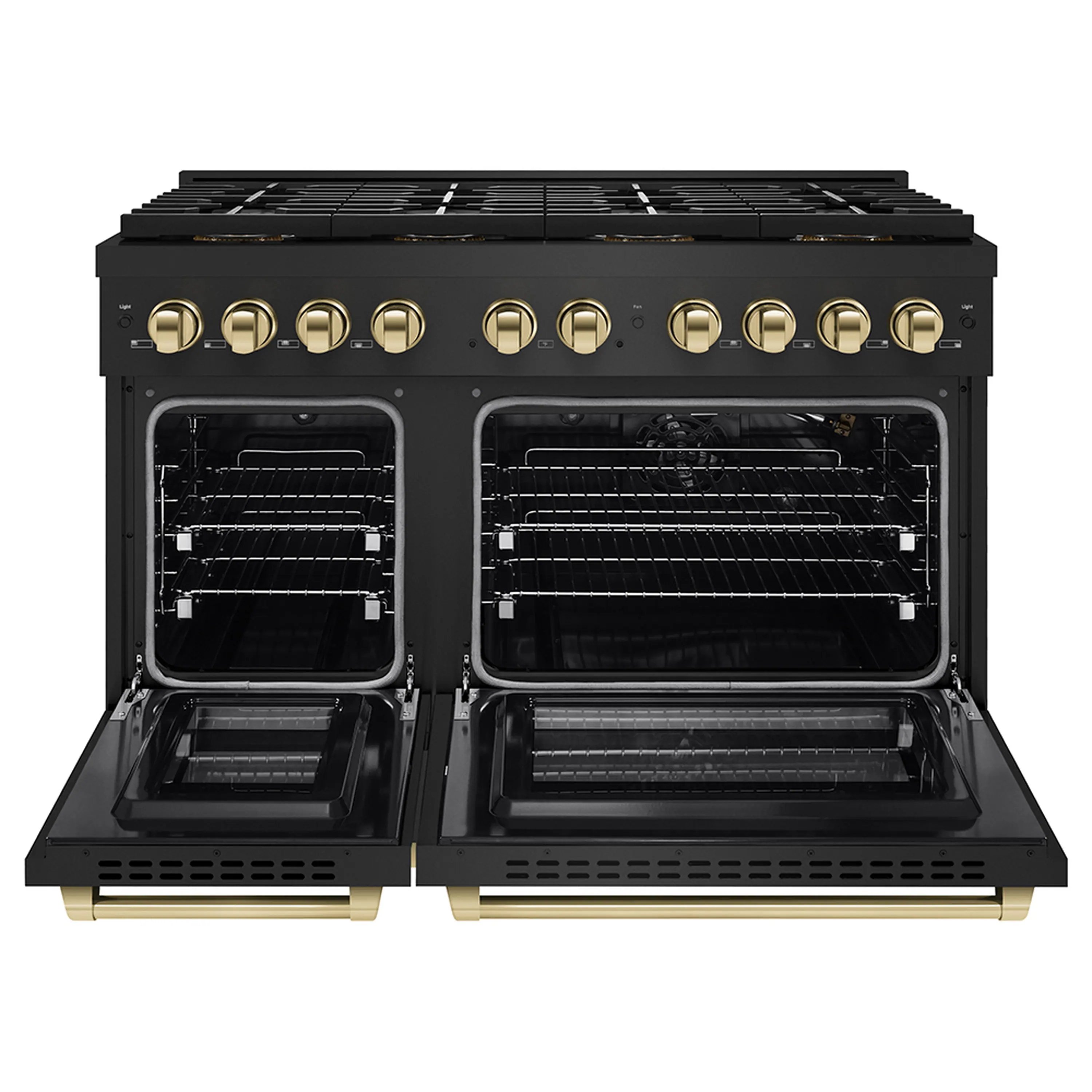 ZLINE Autograph Edition 48-Inch 6.7 cu. ft. Paramount Gas Range with 8 Burner DuoPro™ Cooktop and Dual Ovens in Black Stainless Steel and Polished Gold Accents (PSGRBZ-48-G) - Image 2