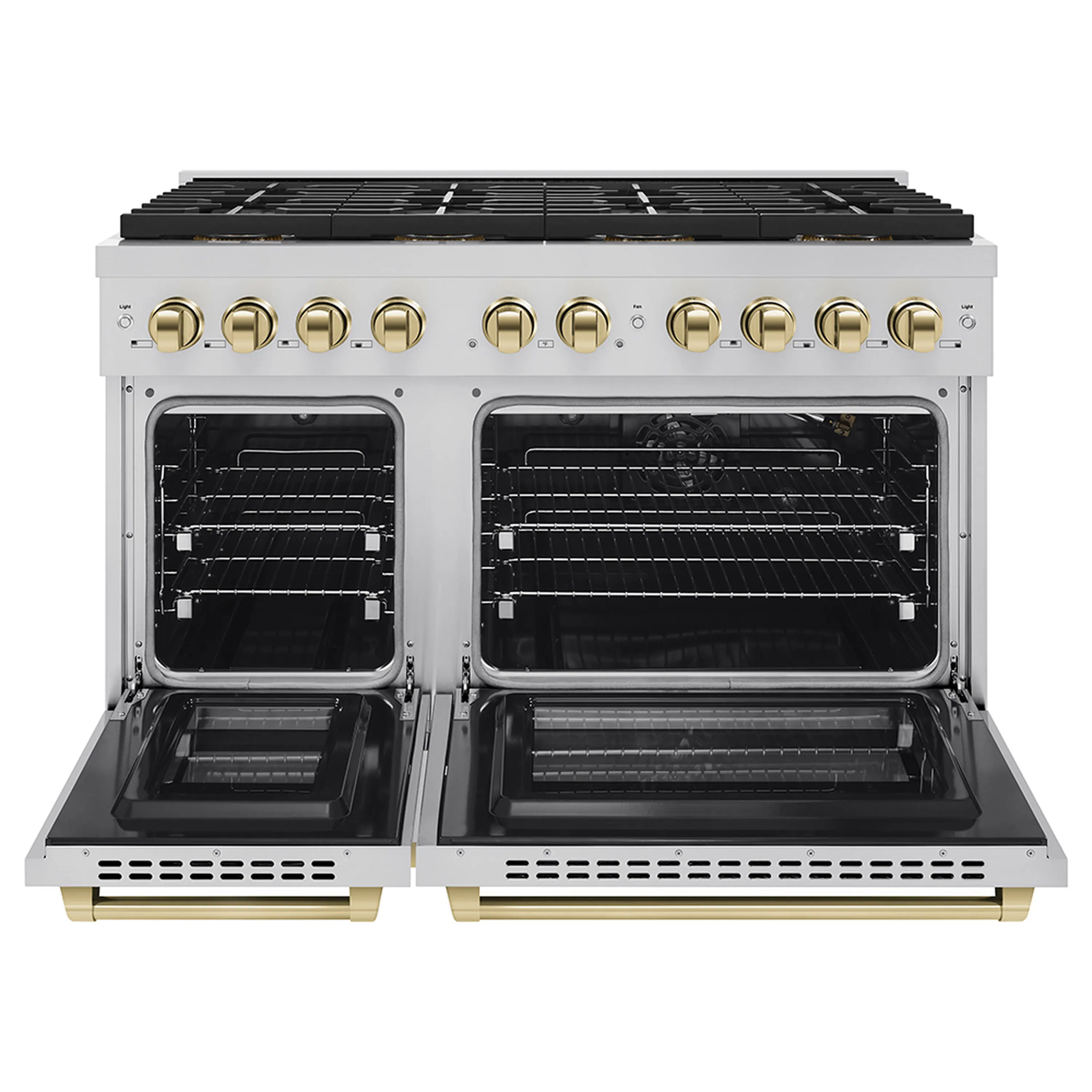 ZLINE Autograph Edition 48-Inch 6.7 cu. ft. Paramount Gas Range with 8 Burner DuoPro™ Cooktop and Dual Ovens in Stainless Steel and Polished Gold Accents (PSGRZ-48-G) - Image 2