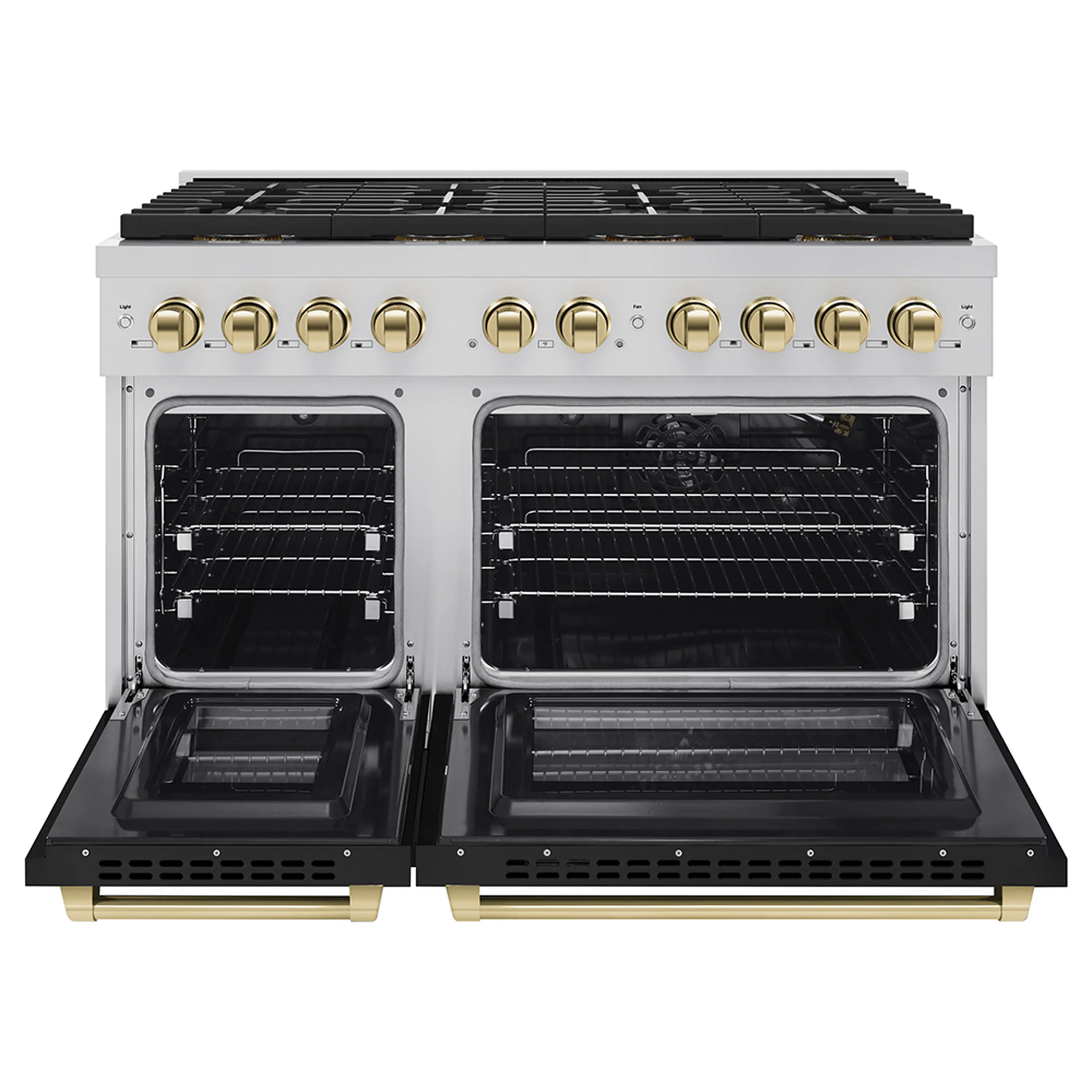 ZLINE Autograph Edition 48-Inch 6.7 cu. ft. Paramount Gas Range with 8 Burner DuoPro™ Cooktop and Dual Ovens with Black Matte Doors and Polished Gold Accents (PSGRZ-BLM-48-G) - Image 2